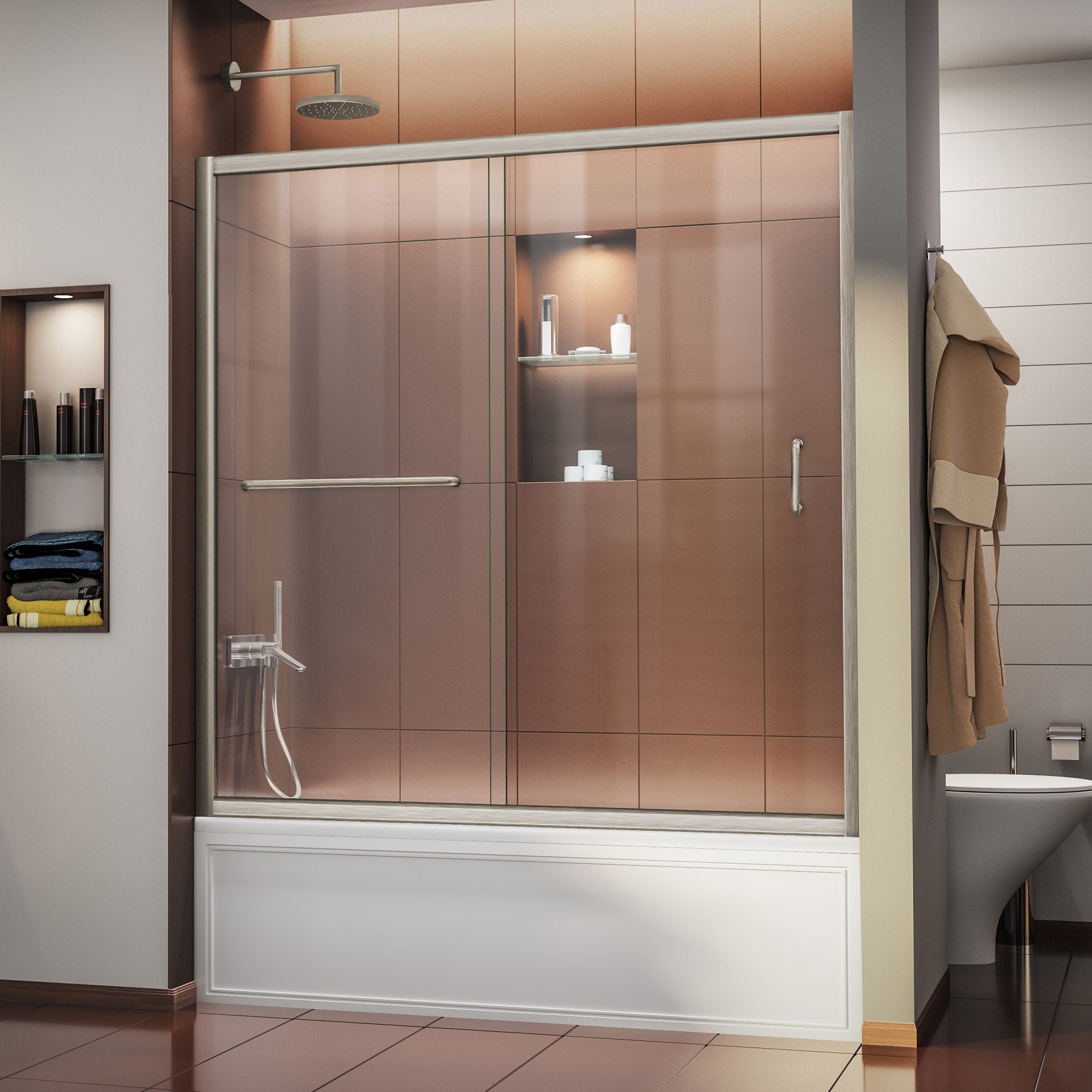 DreamLine Infinity Z 56-60 Inch W x 58 Inch H Semi-Frameless Sliding Shower Door - Clear Tempered Glass for Bathroom Renovation & Modern Home Upgrade