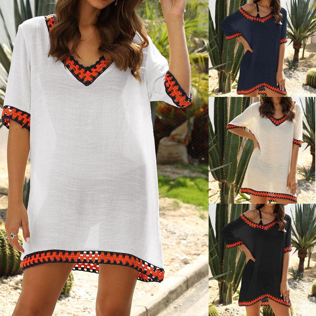 Women's Lightweight Sunscreen Swim Cover Up Dress - Bikini Beach Coverup for Summer, Cruise & Vacation - Boho Ethnic Fashion for Pool, Resort & Tropical Getaways