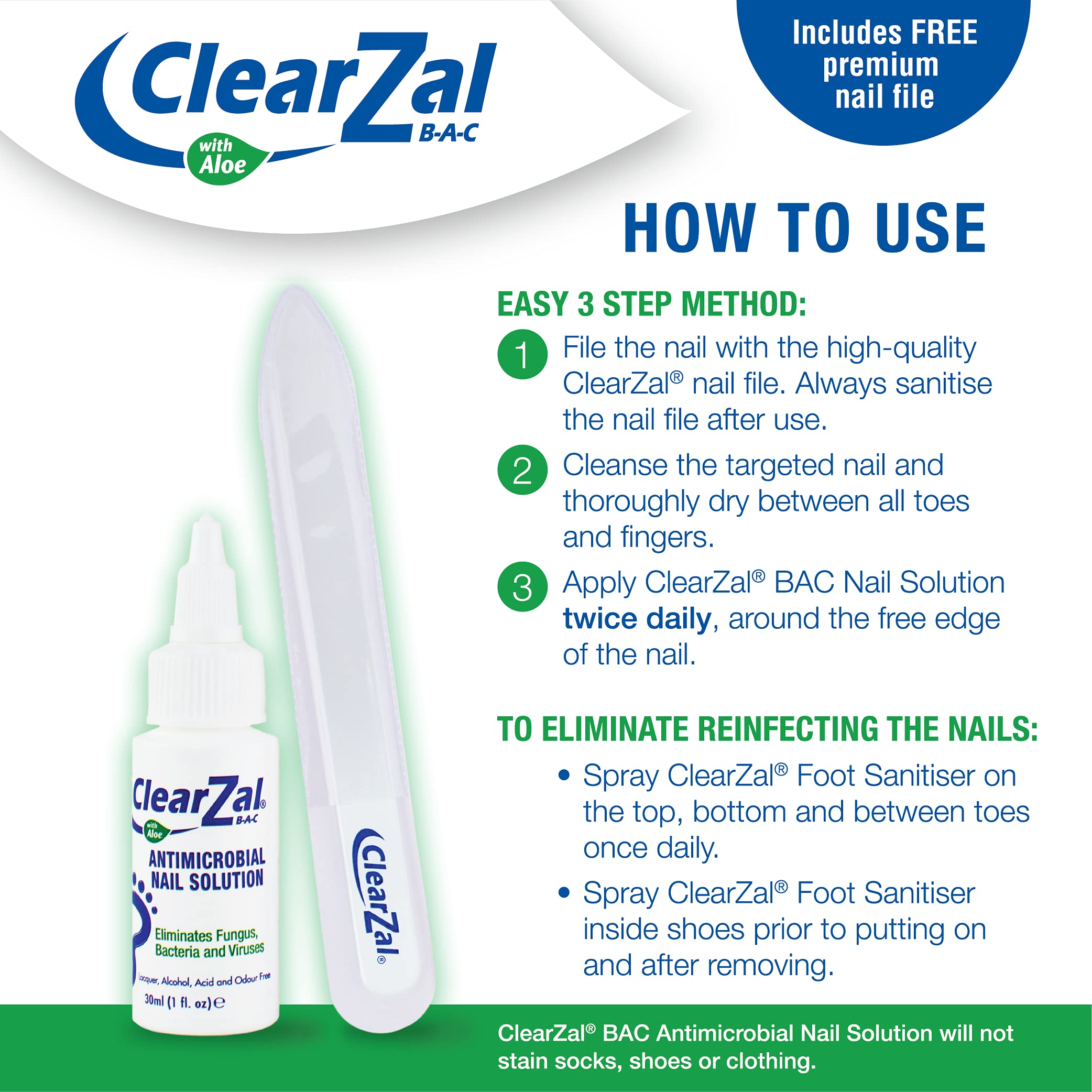 ClearZal Fungal Nail Treatment - Antimicrobial Nail Solution 30ml | Kills Fungus, Bacteria & Viruses | Double Pack | For Toenail & Fingernail Fungus Treatment at Home