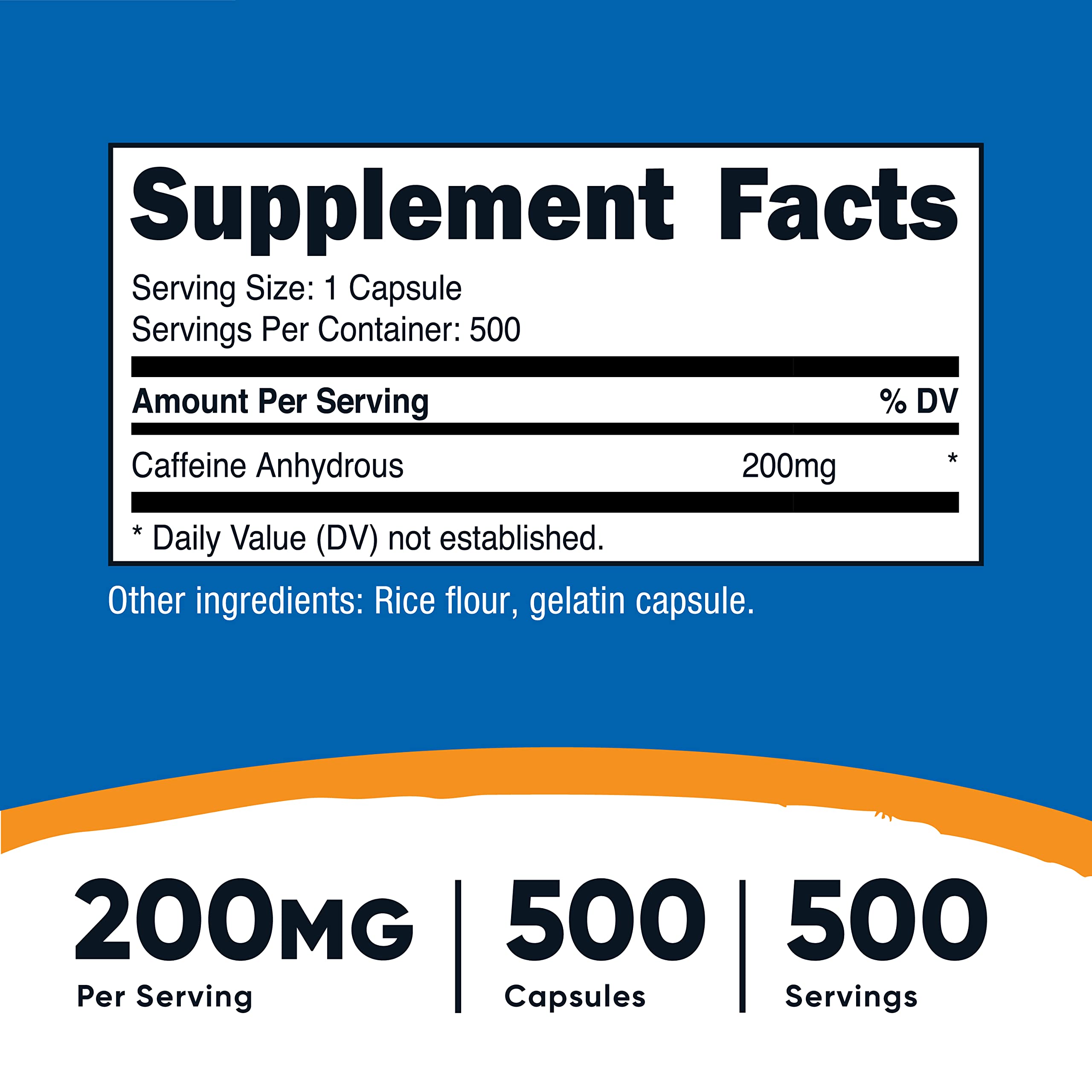 Nutricost Caffeine 500 Capsules - 200mg Per Serving, 2 Bottles (1000 Total Capsules) | Energy Boost, Focus & Workout Supplement for Athletes & Professionals