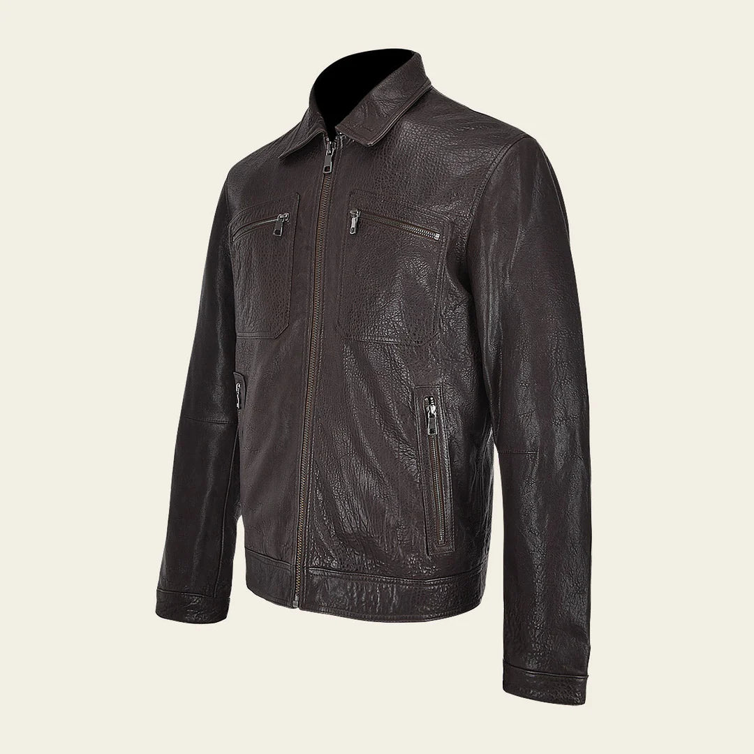 HCHI004 Men's Aviator Leather Jacket - Brown Casual Fashion Dress Jacket for Everyday Wear & Outdoor Adventures