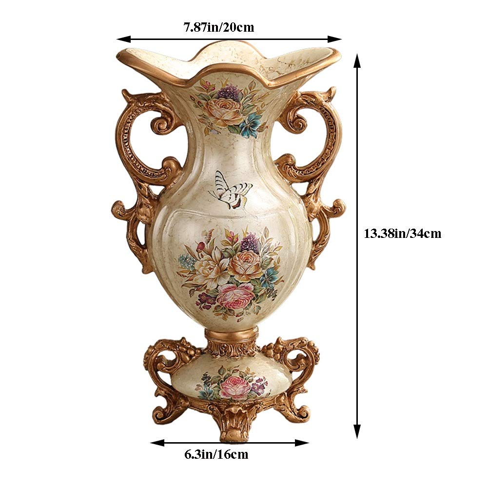 Hand-Painted European Retro Resin Large Flower Vase - 16×34×20cm Beige Home Decor for Living Room, Dining Table, Bedroom, Office & Hotel | Perfect Centerpiece for Weddings, Parties & Interior Design