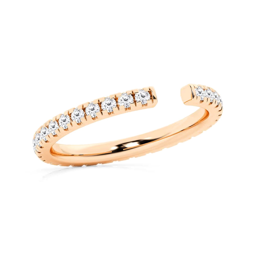Lab Grown Diamond French Pavé Open Wedding Ring - 14K White Gold Dainty Stackable Band for Women, Perfect for Bridal Sets, Anniversary Gifts & Everyday Elegance