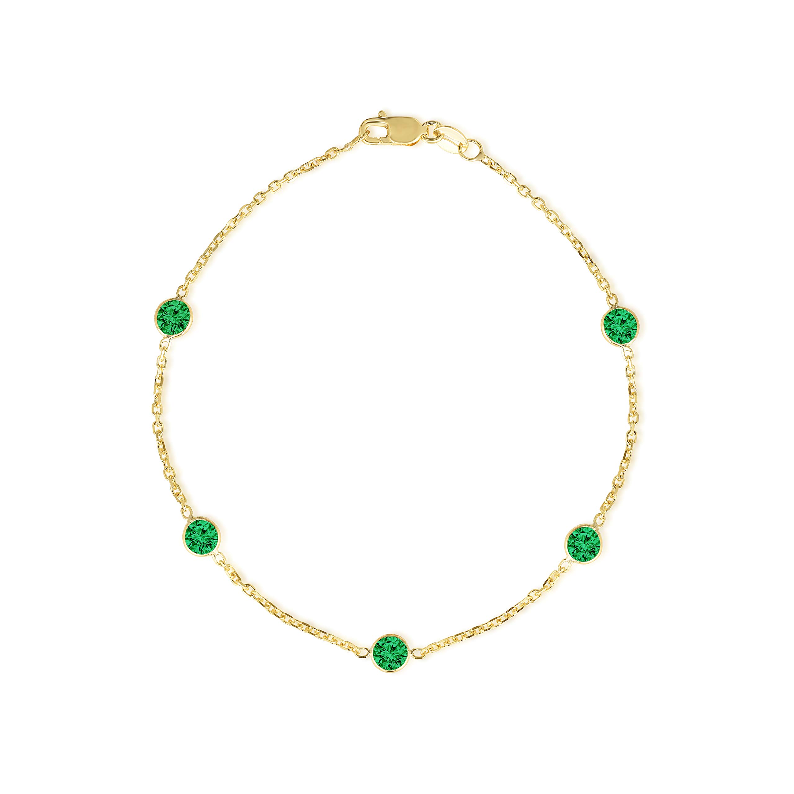 14K Yellow Gold 4mm Round Birthstone Cable Bracelet & Anklet - Personalized Dainty Jewelry for Women, Birthday Gift, Anniversary Present - Perfect for Everyday Wear, Special Occasions & Stacking