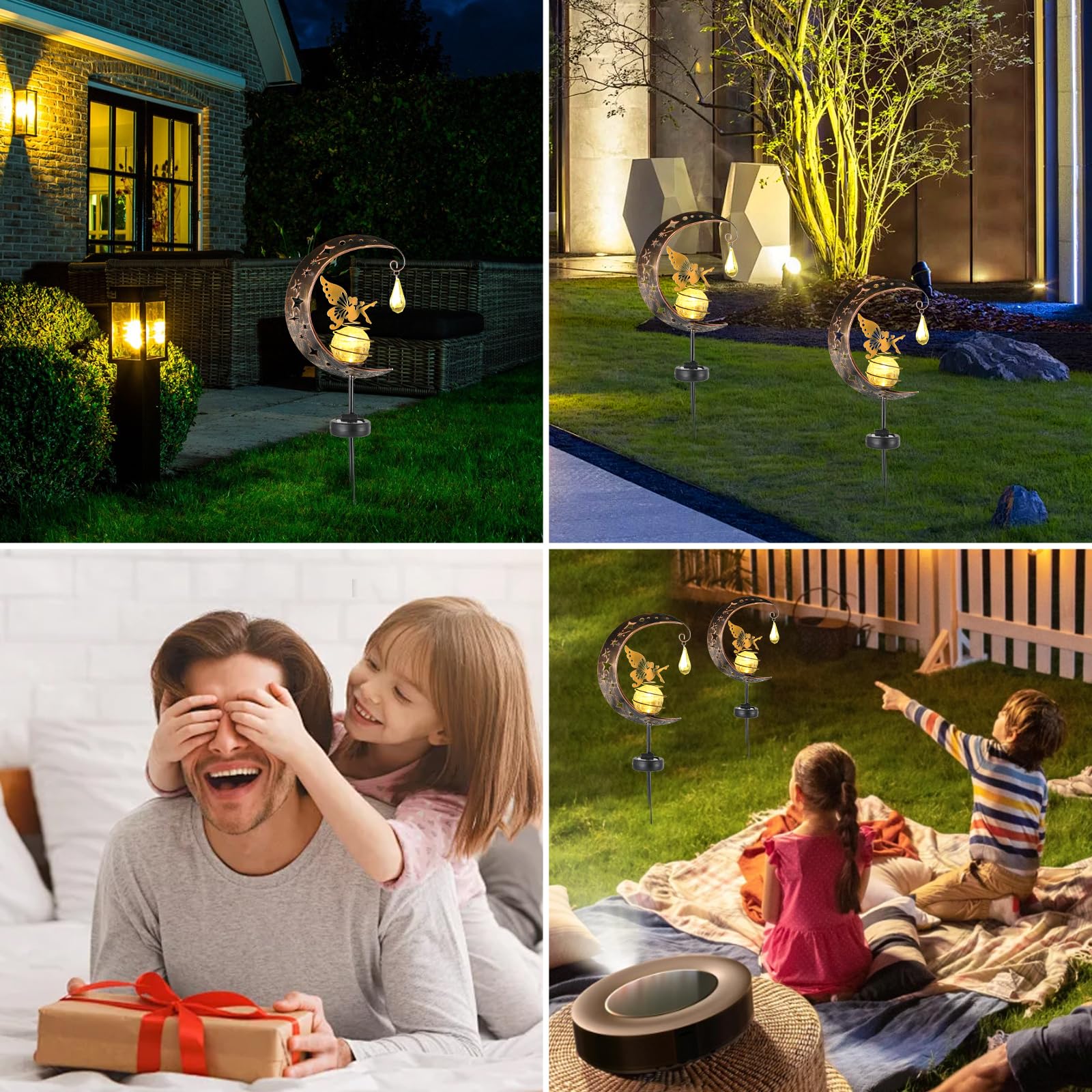Solar Powered Moon Fairy Garden Lights - Waterproof Crackle Glass Globe with Angel for Outdoor Decor, Patio, Lawn, Yard & Pathway | Perfect Christmas Gift for Mom & Grandma | Create Magical Nighttime Ambiance in Your Garden