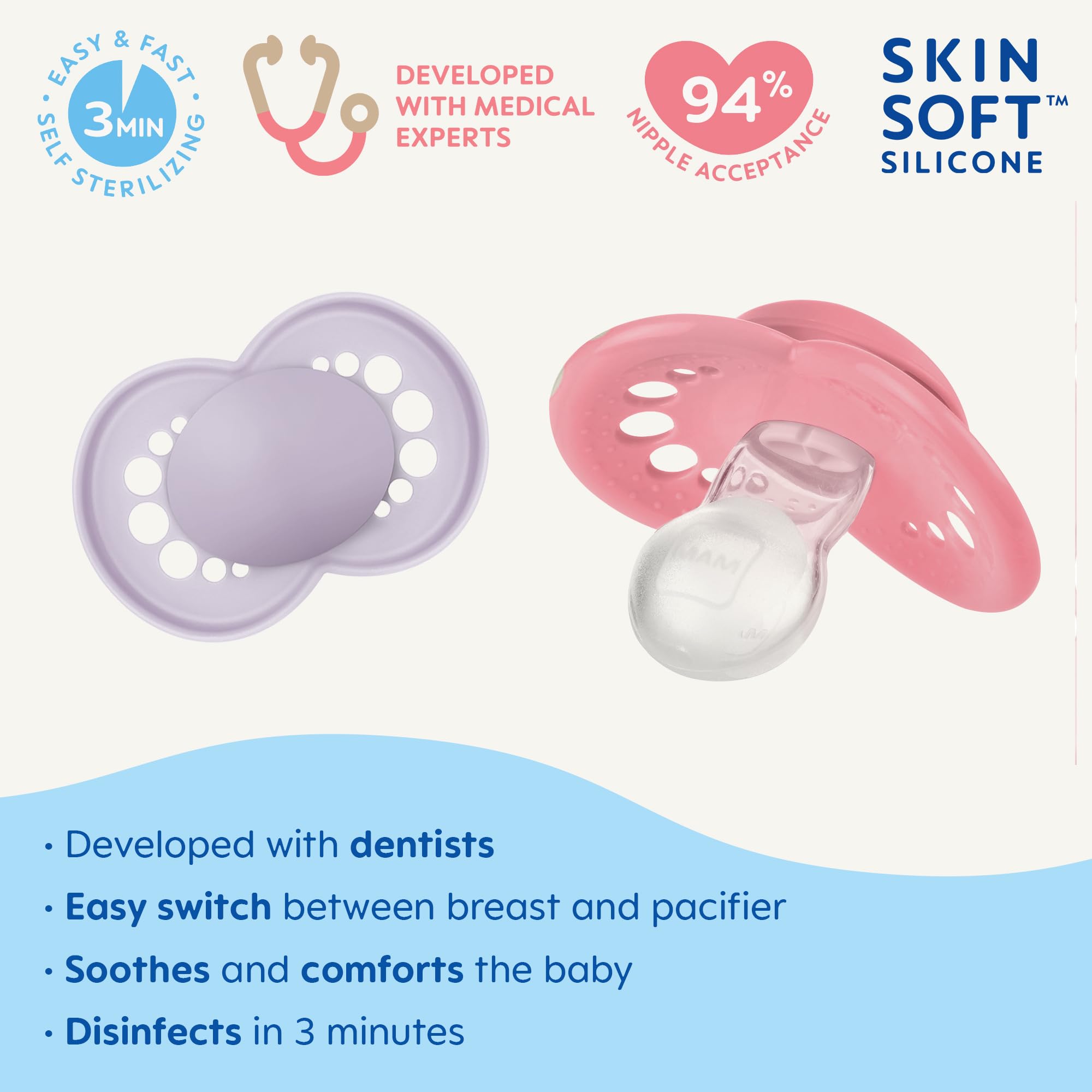 MAM Original Matte Baby Pacifiers for 16+ Months | BPA-Free Silicone Nipple | Easy to Clean & Sterilize | Best for Breastfed Babies | Developed with Pediatric Experts | 2-Pack with Hygienic Case | Perfect for Daycare, Travel & Soothing Fussy Babies