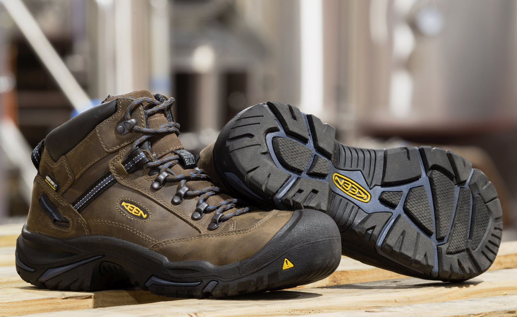 Men's Braddock AL Waterproof Steel Toe Work Boots - Bison/Ensign Blue | Durable Safety Shoes for Construction, Hiking & Outdoor Work