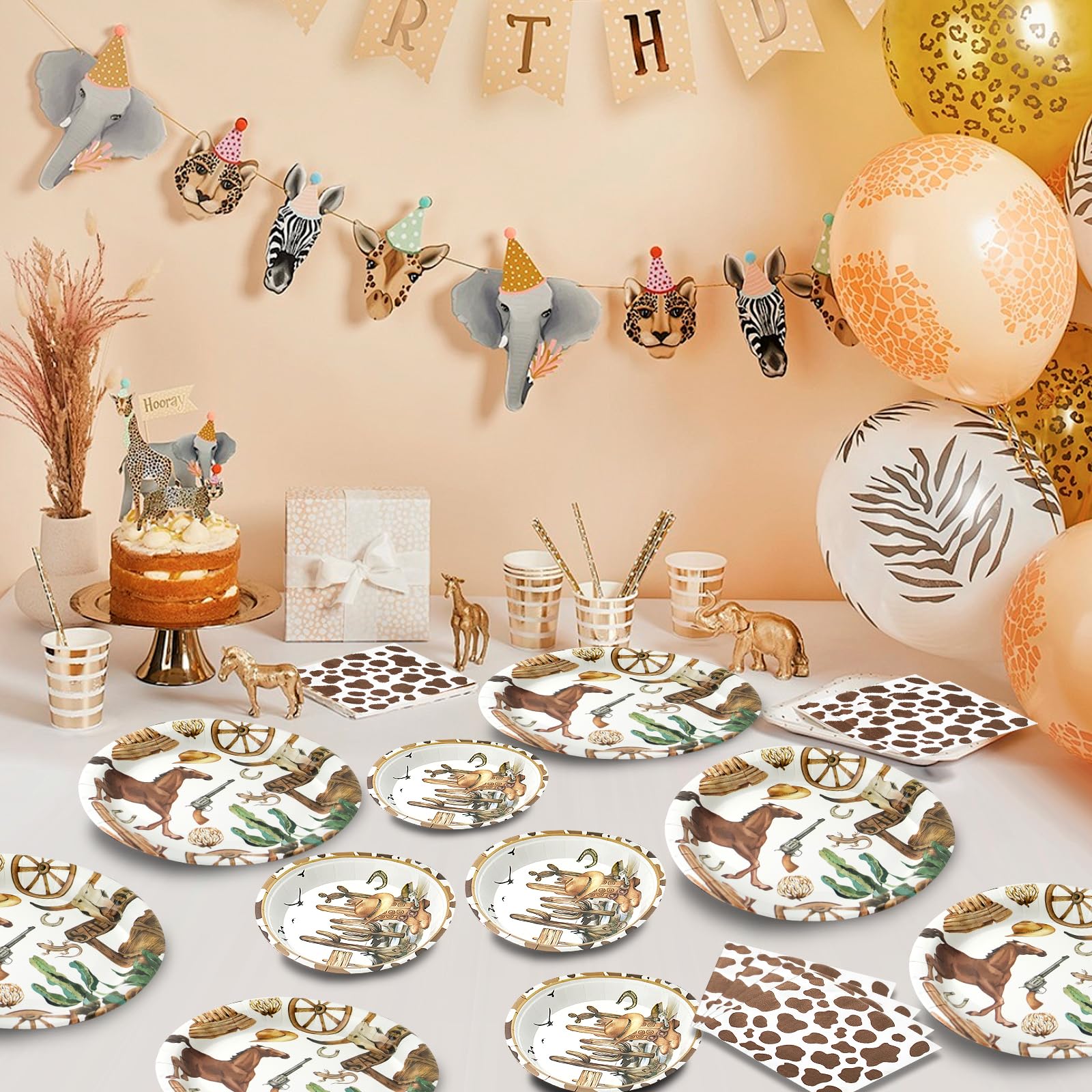 180-Piece Cowboy Party Supplies Set for 60 Guests - Western Themed Paper Plates, Napkins & Decor Kit for Wild West Rodeo, Birthday, Baby Shower | Includes Dinner Plates, Dessert Plates & Napkins | Perfect for Cowboy-Themed Parties, Western Events & Ranch Celebrations