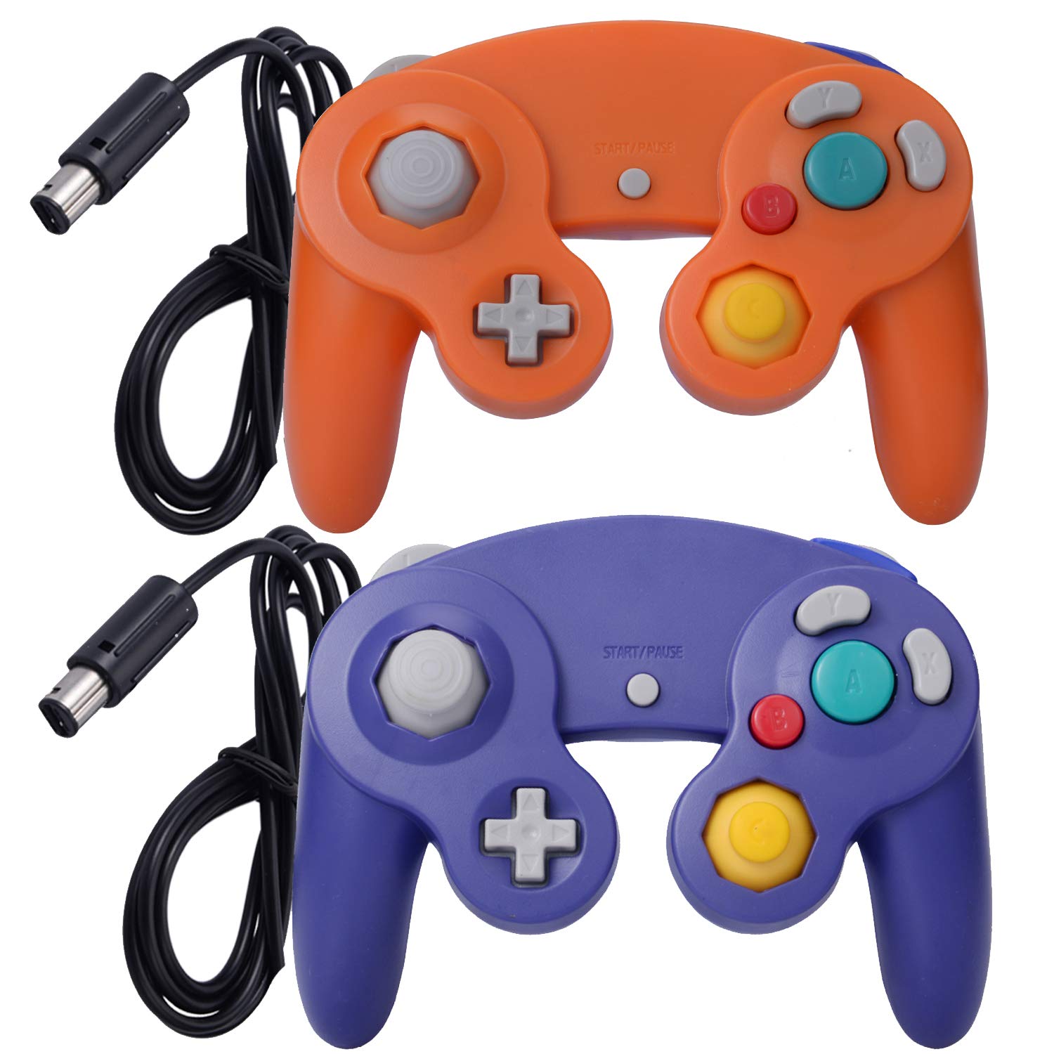 ONE250 2 Pack Classic Shock Wired Game Controller - Compatible with Wii, NGC & Gamecube (Purple & Orange) | Perfect for Retro Gaming, Multiplayer Sessions & Classic Console Enthusiasts
