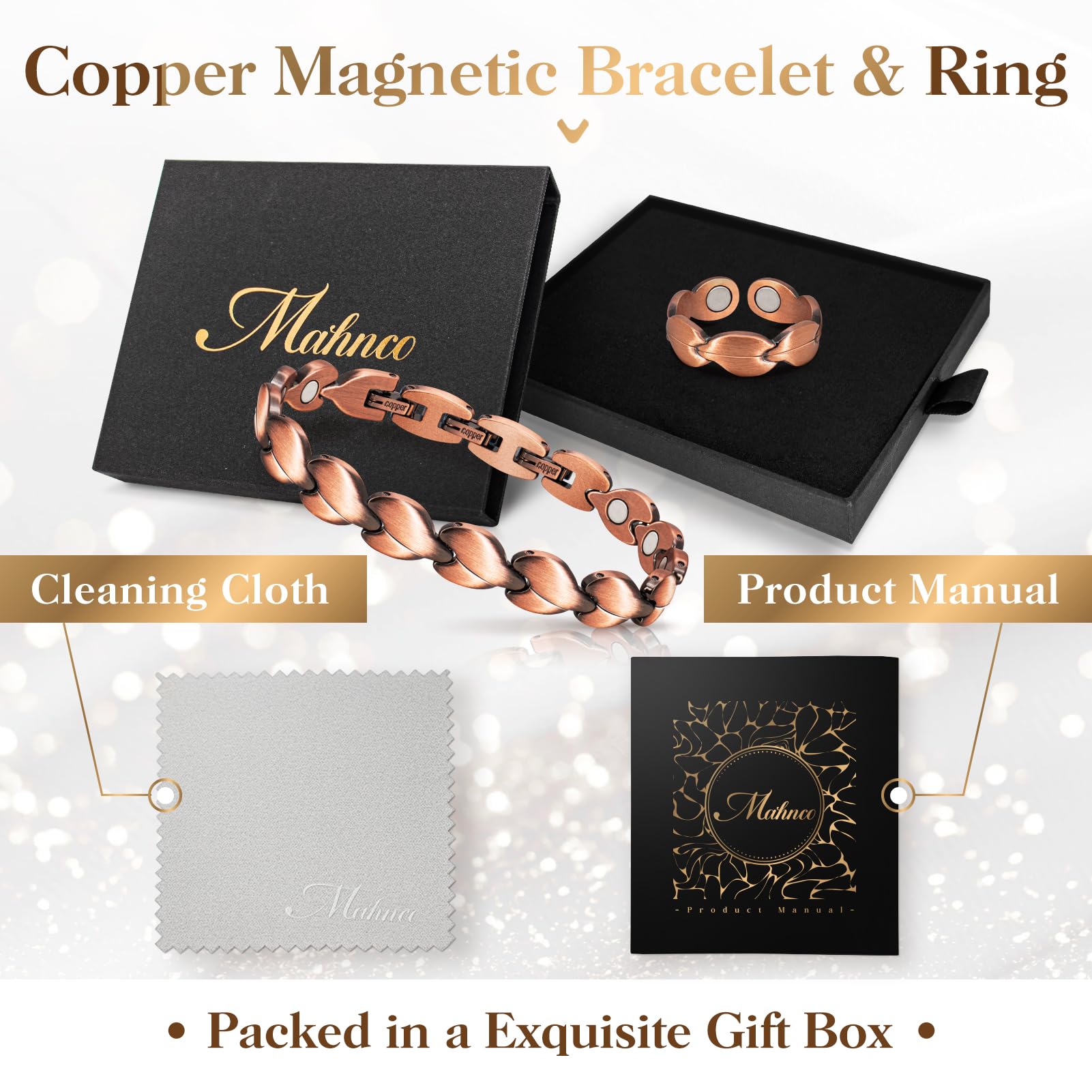 Women's Copper Magnetic Bracelet for Lymphatic Detox & Drainage - 100% Pure Solid Copper with 3500 Gauss Magnets, Adjustable Sizing Tool Included - Perfect for Wellness, Pain Relief & Holistic Healing