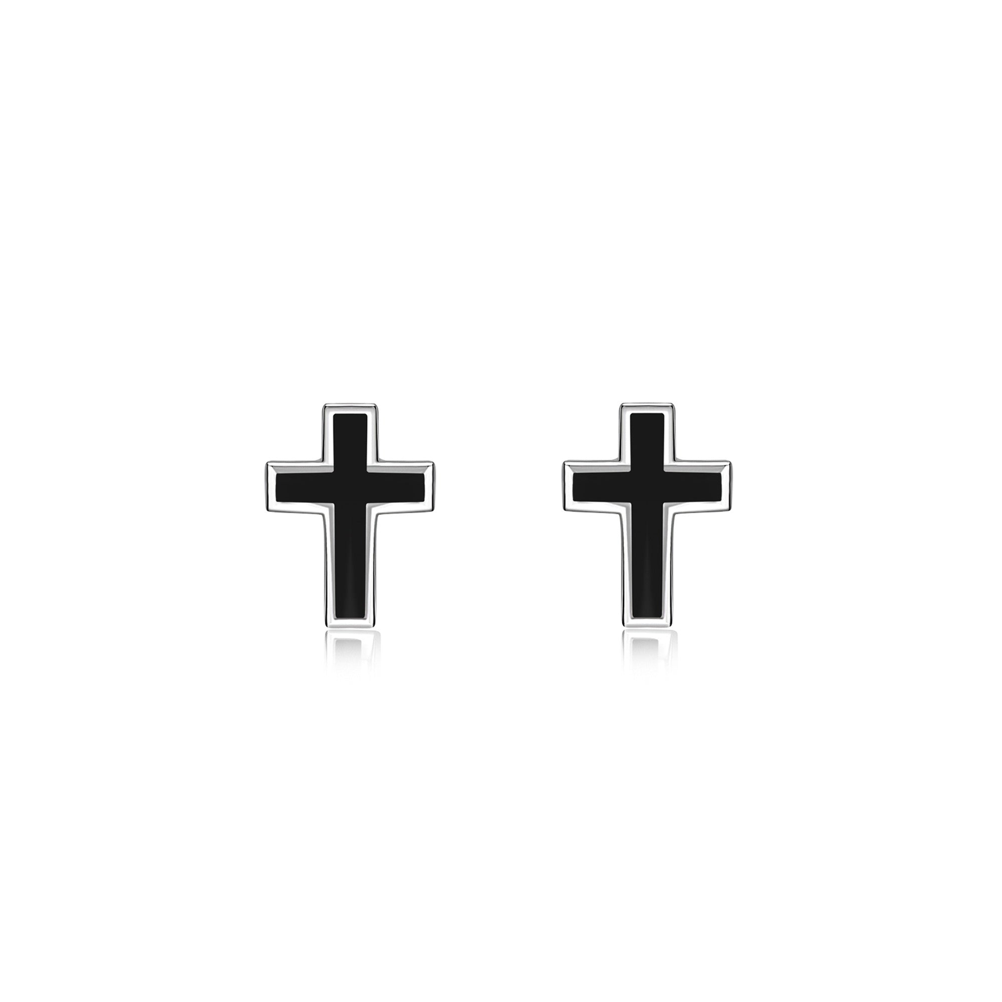 Sterling Silver Whitby Jet Cross Stud Earrings for Women - Gothic Jewelry for Everyday Wear, Church, and Special Occasions
