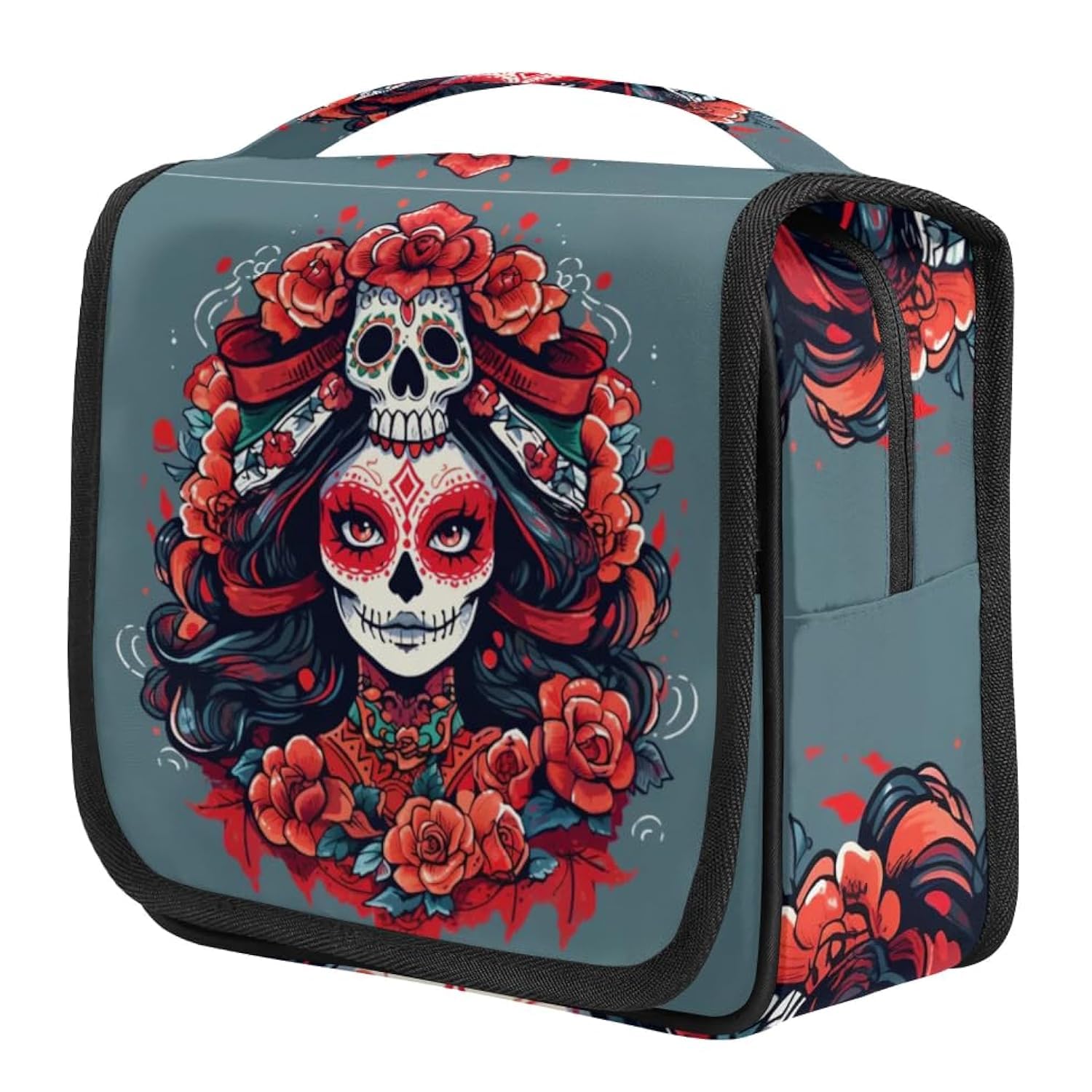 Floral Sugar Skull Travel Toiletry Bag - Waterproof Hanging Cosmetic Organizer for Women | Perfect for Bathroom & Travel