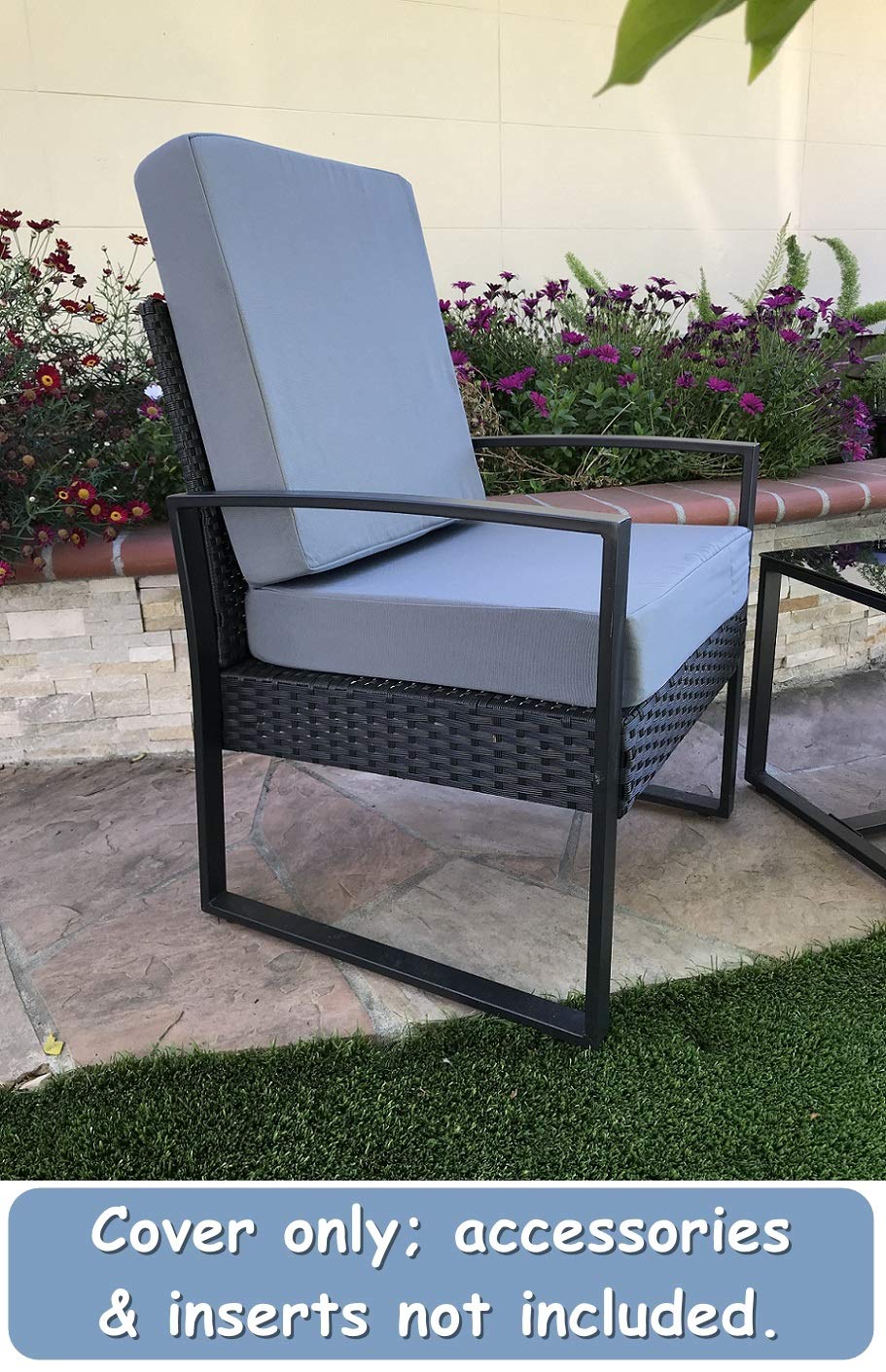 Premium Stone Gray Outdoor Chair Cushions - Waterproof & Weather Resistant Patio Seat Covers (24x24x4, Set of 3) for Deck, Garden & Poolside Lounging