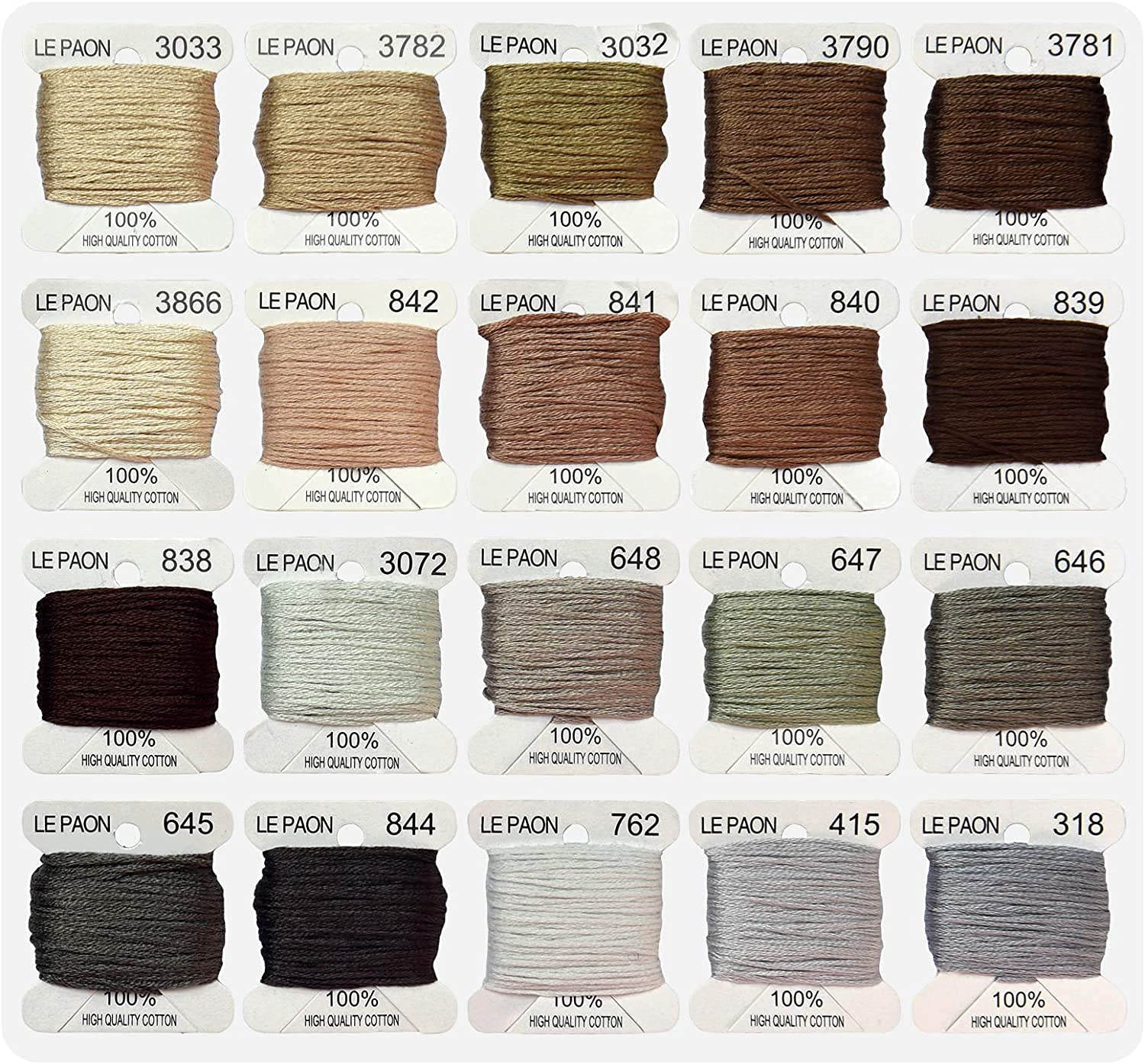 Premium Embroidery Floss Bobbins for Cross Stitch & Friendship Bracelets - 20-Pack Light Mocha Brown Gradient Thread for DIY Crafts, Sewing & Handmade Projects