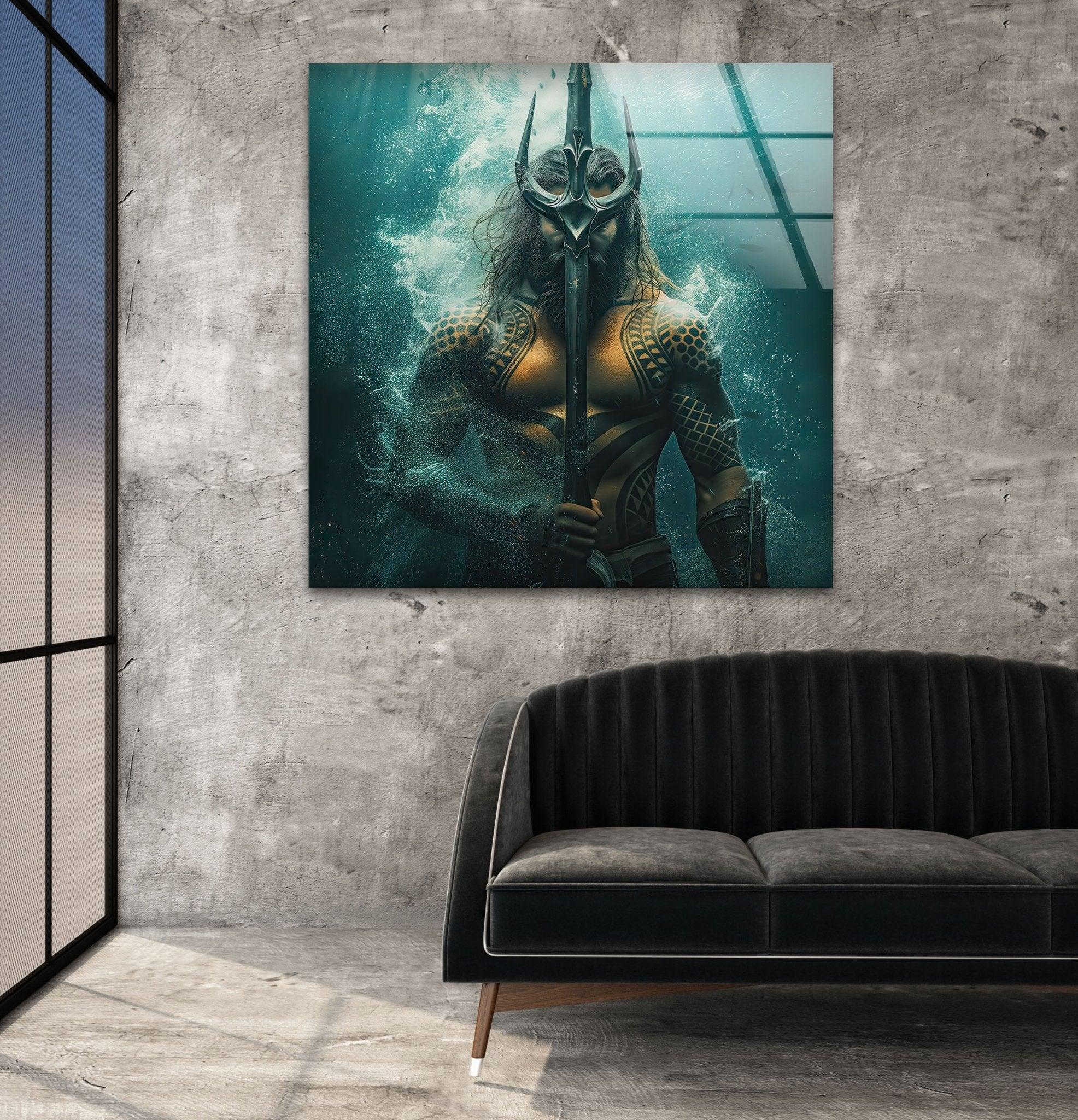 Aquaman's Trident Glass Wall Art - Handmade DC Comics Superhero Decor for Living Room, Bedroom & Office - Perfect Gift for Fans & Collectors