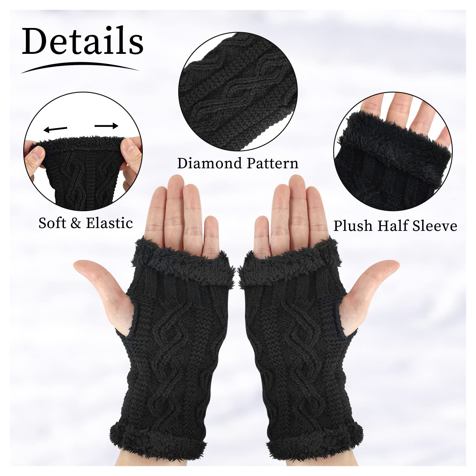 Andiker Women's Fingerless Knit Gloves - Winter Plush Mittens with Thumb Hole for Wrist Warmth | Perfect for Outdoor Activities, Driving, Typing & Cold Weather Fashion