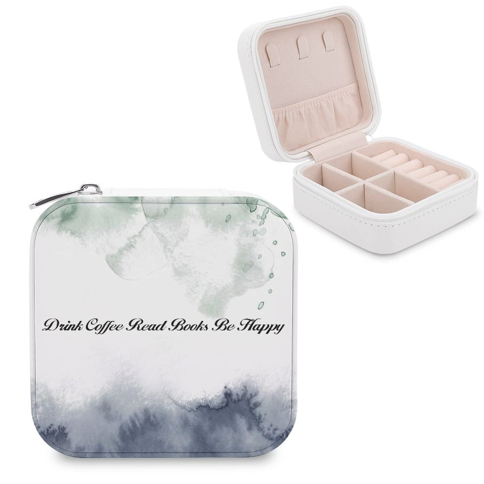 PU Leather Jewelry Box - Portable Travel Organizer for Rings, Earrings, Necklaces & Bracelets | Perfect for Storage, Display & Travel | Great Gift for Coffee Lovers & Book Readers