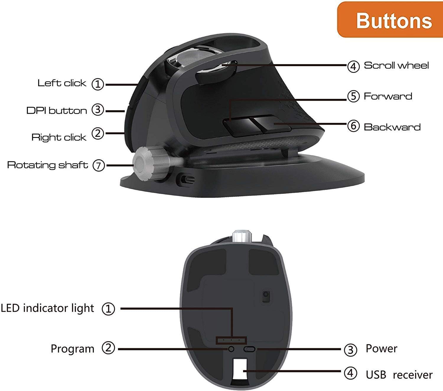 Rechargeable Wireless Vertical Ergonomic Mouse - Bluetooth 3.0/4.0 & 2.4GHz Dual Mode, Adjustable Angle, 6 Programmable Buttons, 4000 DPI with LED Indicator for PC/Mac (2021 Upgraded) - Perfect for Office Work, Graphic Design & Long-Term Computer Use