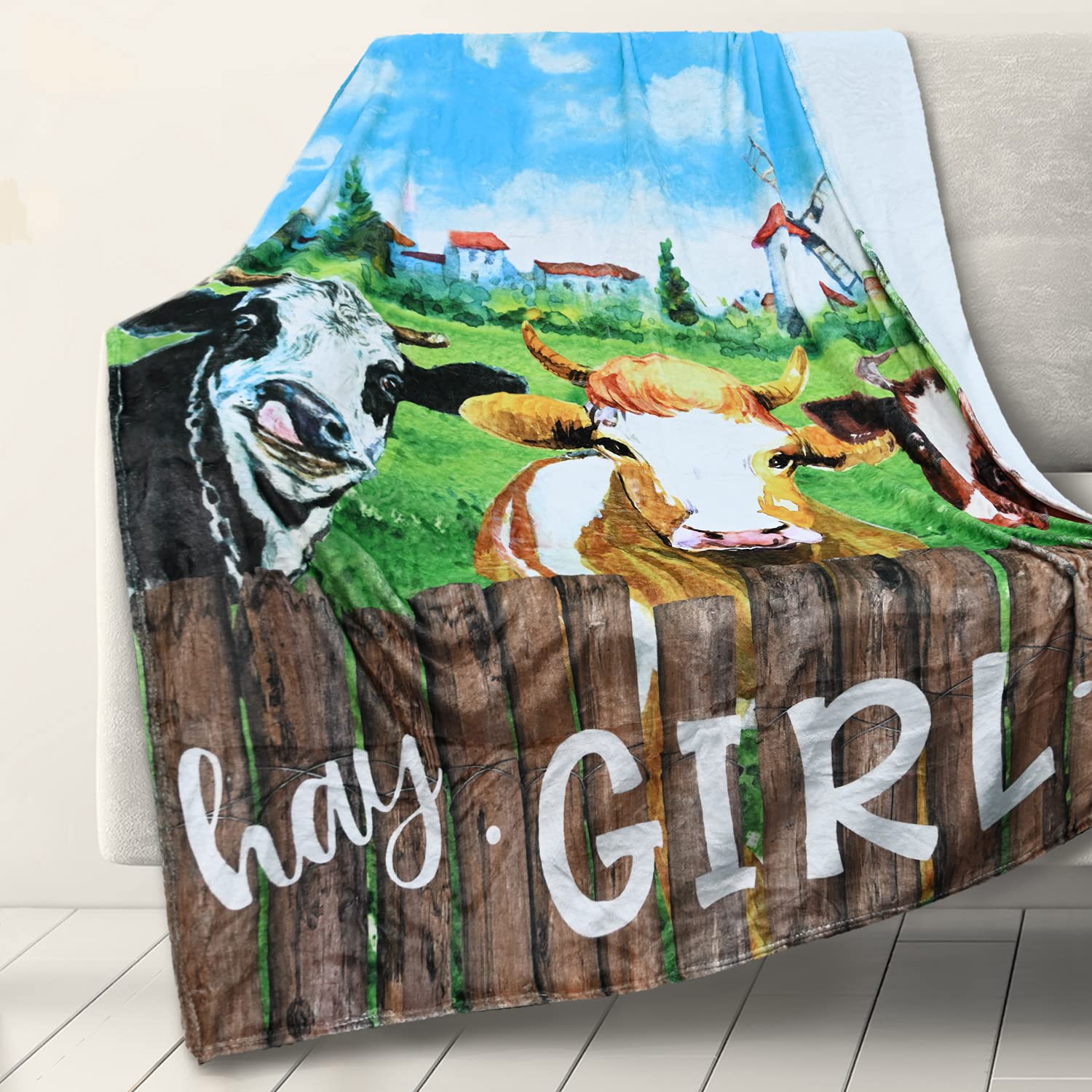 RosieLily Soft Flannel Fleece Cow Print Throw Blanket for Women & Adults - 50