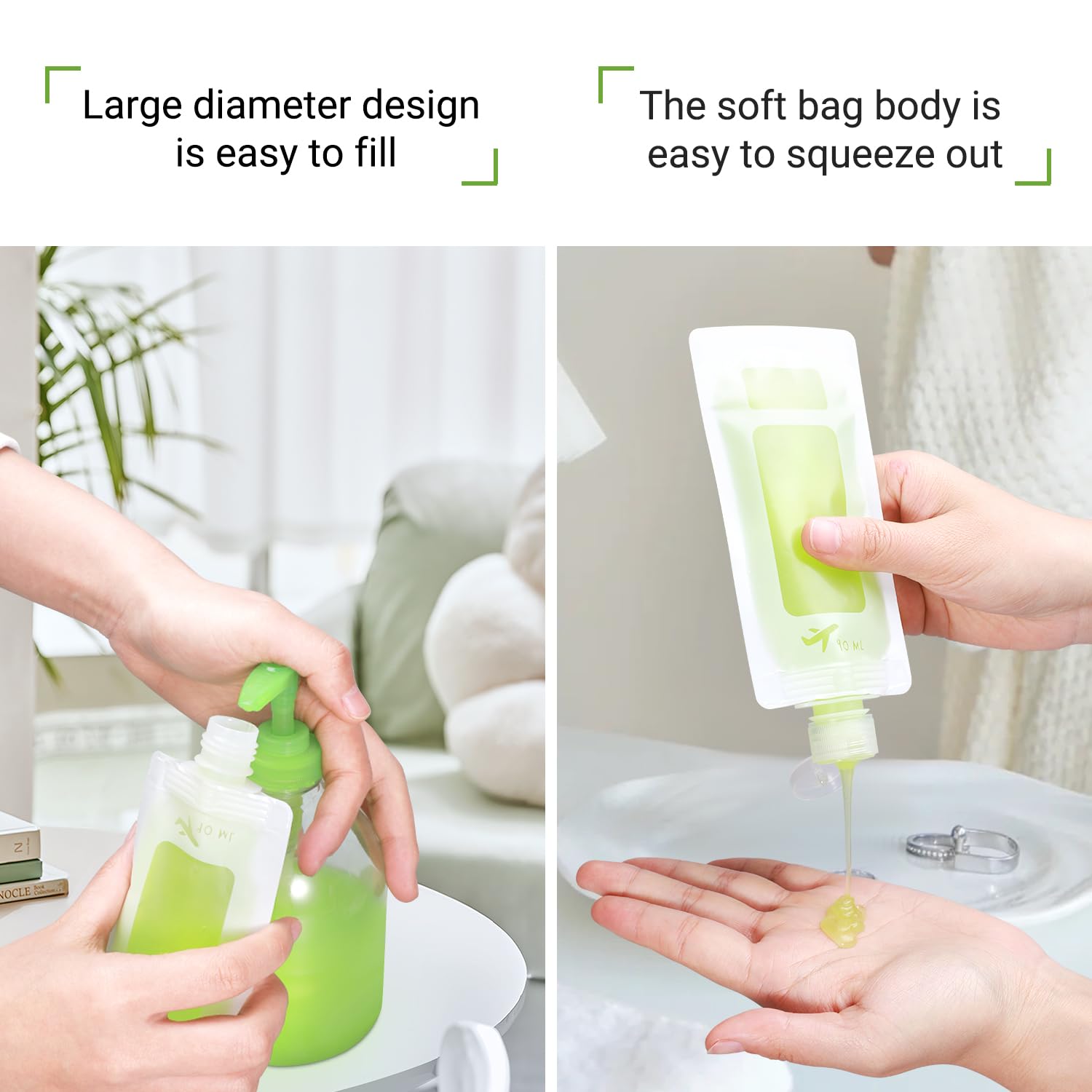6-Pack 3oz Leak-Proof Refillable Travel Squeeze Pouches | TSA Approved Toiletry Containers for Lotion, Shampoo & Cosmetics | Perfect for Air Travel, Gym & Vacation Essentials