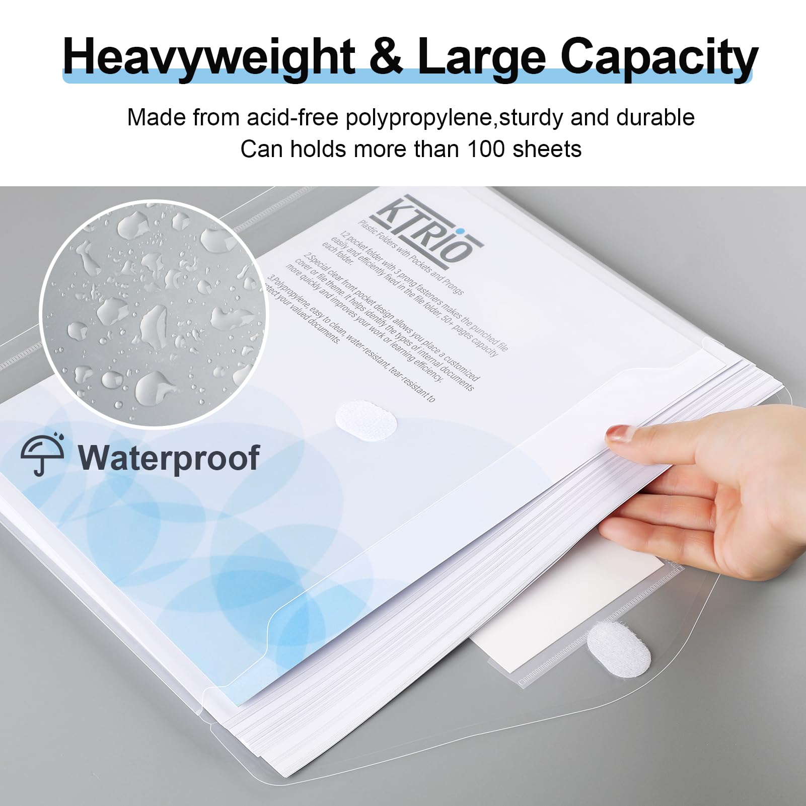 KTRIO 8-Pack Heavyweight Clear Side Loading Binder Pockets with Hook & Loop Closure - 3 Ring Binder Organizer Inserts for Letter Size Documents | Perfect for School, Office & Home Organization