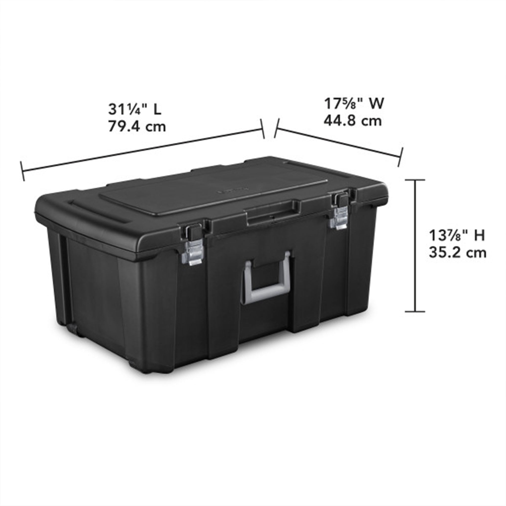 Sterilite 3-Pack Wheeled Storage Trunk with Lock - Durable Plastic Footlocker for Travel, College Dorm, Camping & Home Organization (Black)