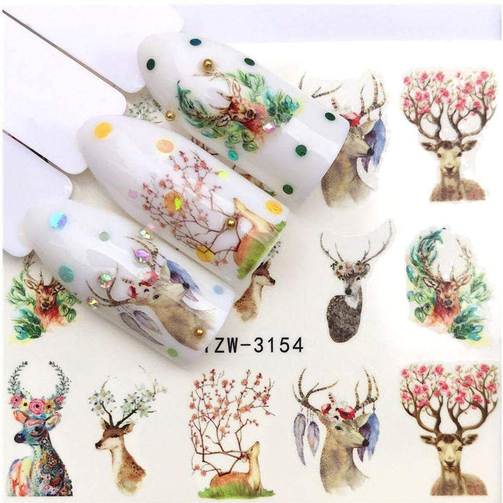 Deer and Antlers with Flowers Nail Art Decals - Waterproof Nail Stickers for DIY Manicure, Perfect for Parties, Weddings & Special Occasions