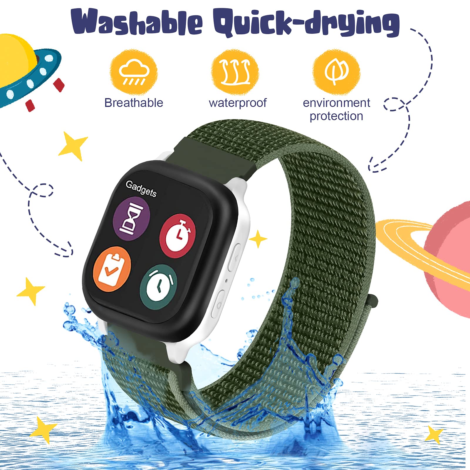 MHunter Kids Nylon Watch Band - 20mm Soft Breathable Sport Hook Loop Strap Compatible with Gizmo Watch 3 2 1, Gabb Watch 3 2 1, SyncUP Watch - Durable Replacement Smartwatch Bands for Boys & Girls - Perfect for School, Sports & Outdoor Activities