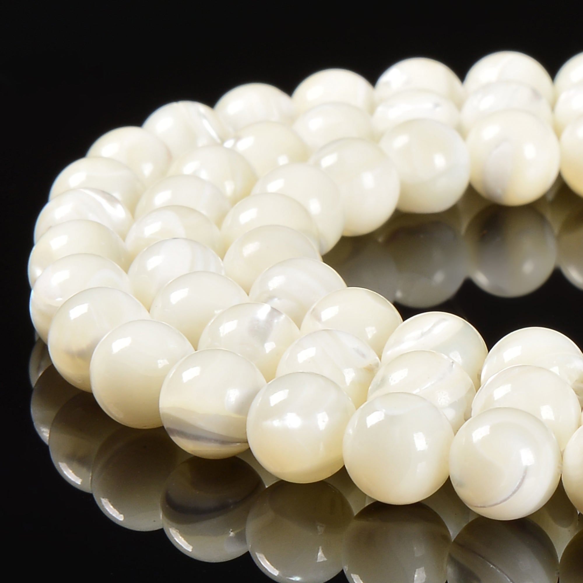 Iridescent White Mother of Pearl Shell Beads - Smooth Round 3mm to 12mm - 15.5 Inch Strand for Jewelry Making, DIY Crafts & Home Decor