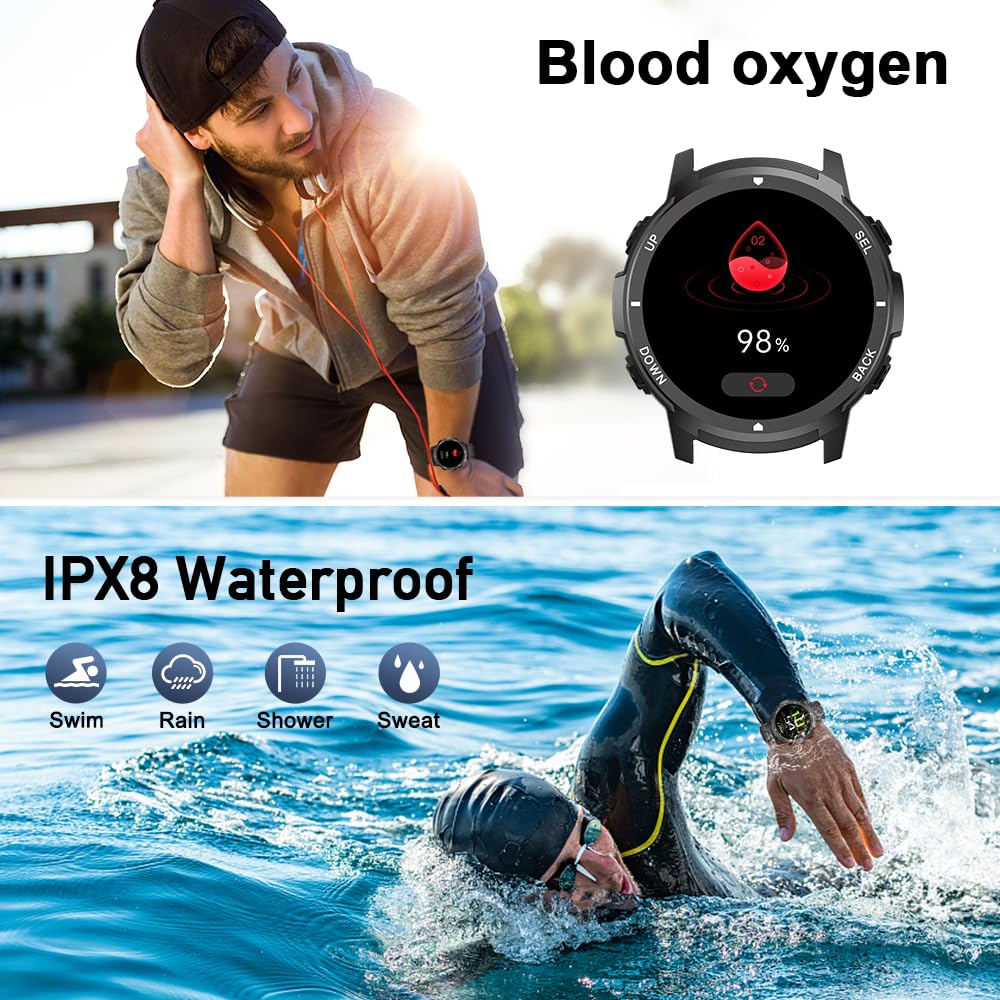 Smart Watch for Men - Fitness Tracker with Heart Rate Monitor, Bluetooth Call, Waterproof Military Tactical Sport Watch for Android & iPhone | Perfect for Running, Outdoor Activities & Daily Use