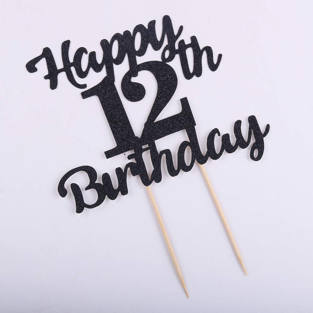 LVEUD 12th Birthday Cake Topper - Black Glitter 12 Number Cake Decorations for Happy Birthday Party | Perfect for 12 Year Old Birthday Cakes, Cupcakes & Dessert Table Decor