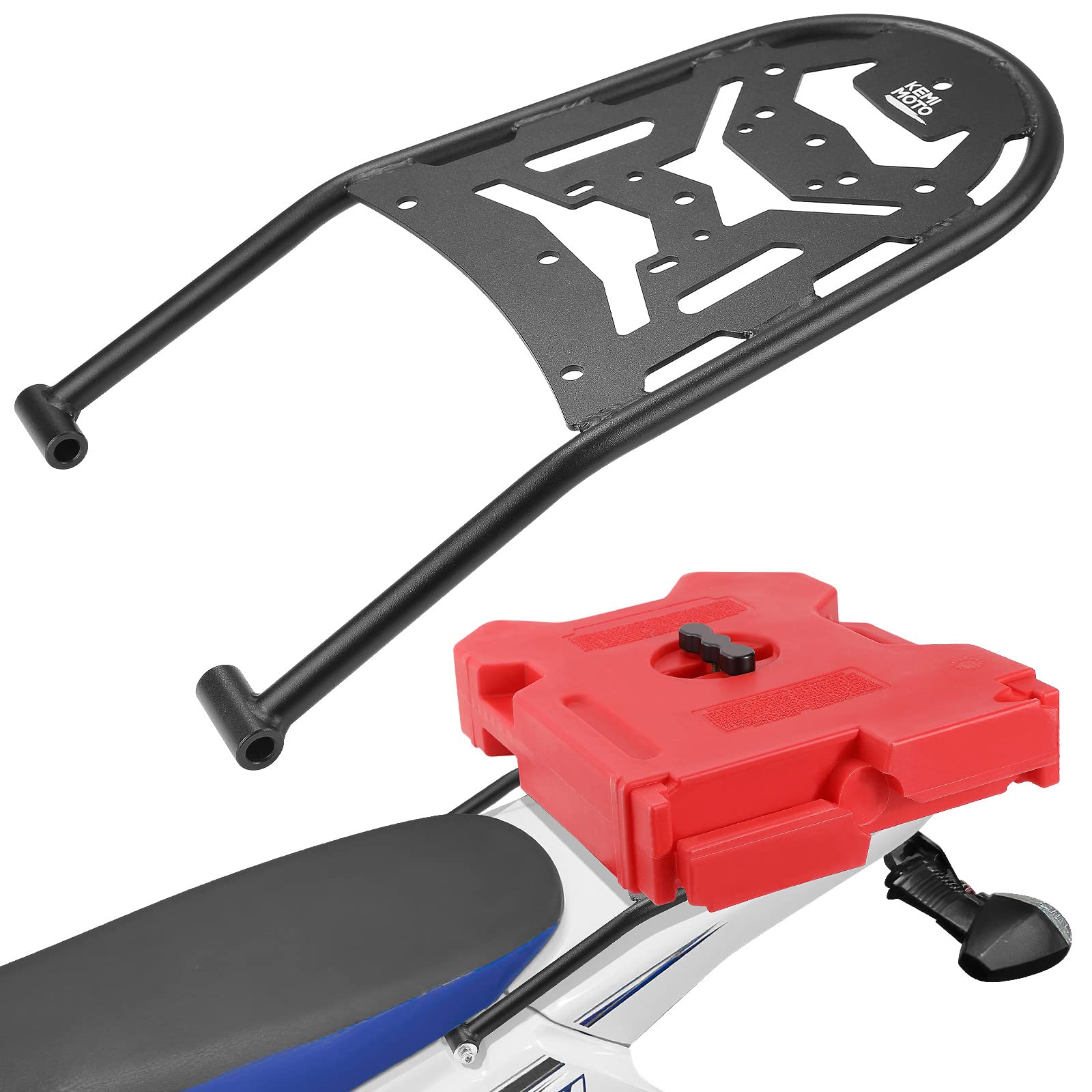 KEMIMOTO Heavy Duty Rear Rack Luggage Carrier for Suzuki DRZ400S/SM & Kawasaki KLX400S - Durable Motorcycle Cargo Rack for Enduro Adventure & Off-Road Riding - Perfect for Camping Gear, Tools & Equipment Storage