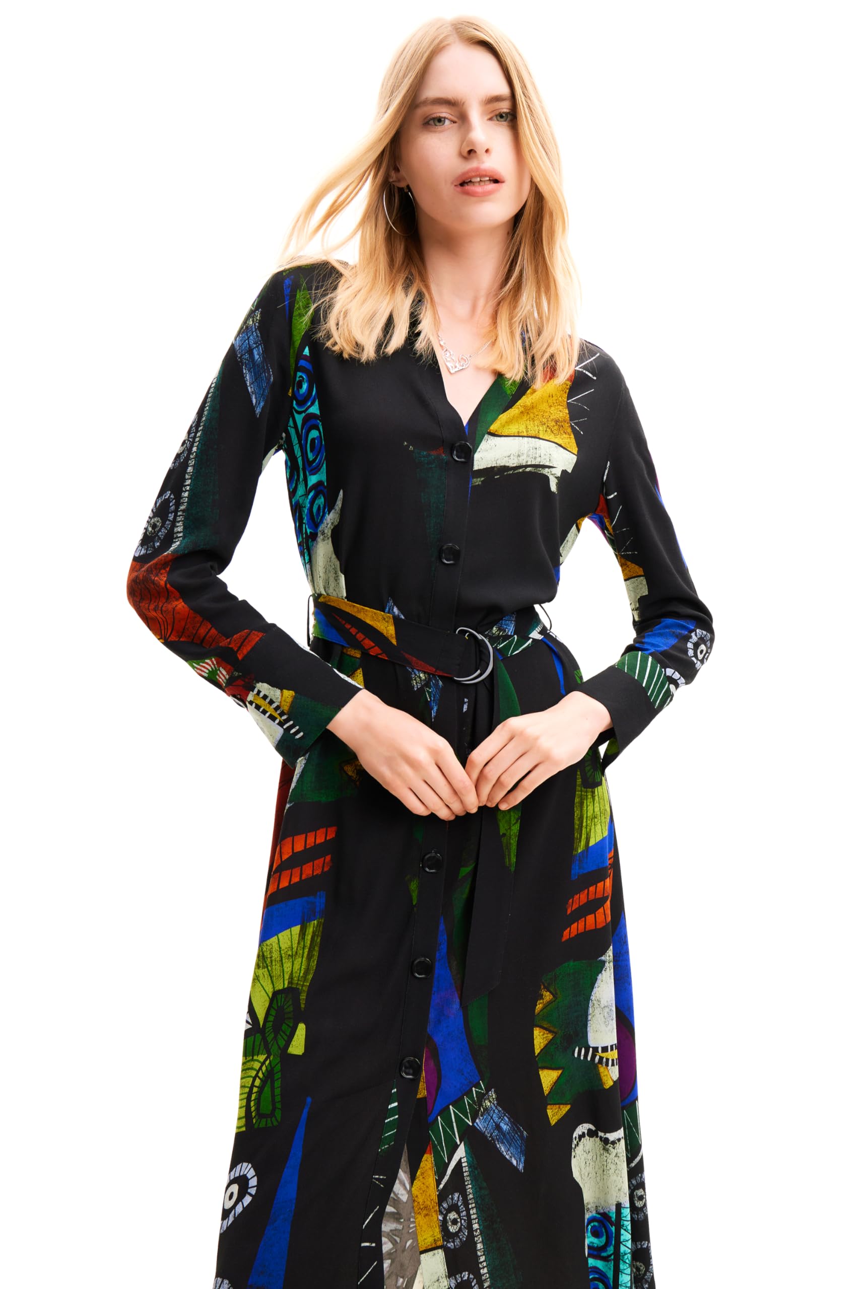 Desigual Women's Long Sleeve Dress - Elegant Floral Print Maxi Dress for Casual Wear, Office & Special Occasions