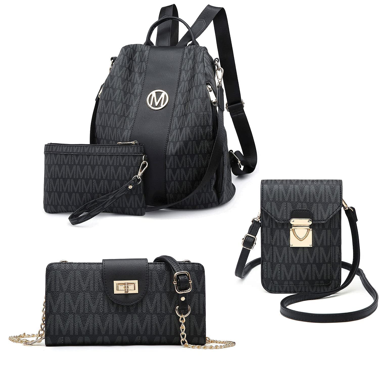 MKP Women's Fashion Backpack Wallet Purse 4-Piece Set - Stylish Travel & Everyday Essentials for Work, School & Outings