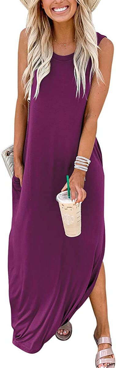 Cuptacc Women's Summer Maxi Dress - Sleeveless Floral Beach Dress with Pockets | Elegant Long Dress for Vacation, Party & Casual Wear 2024