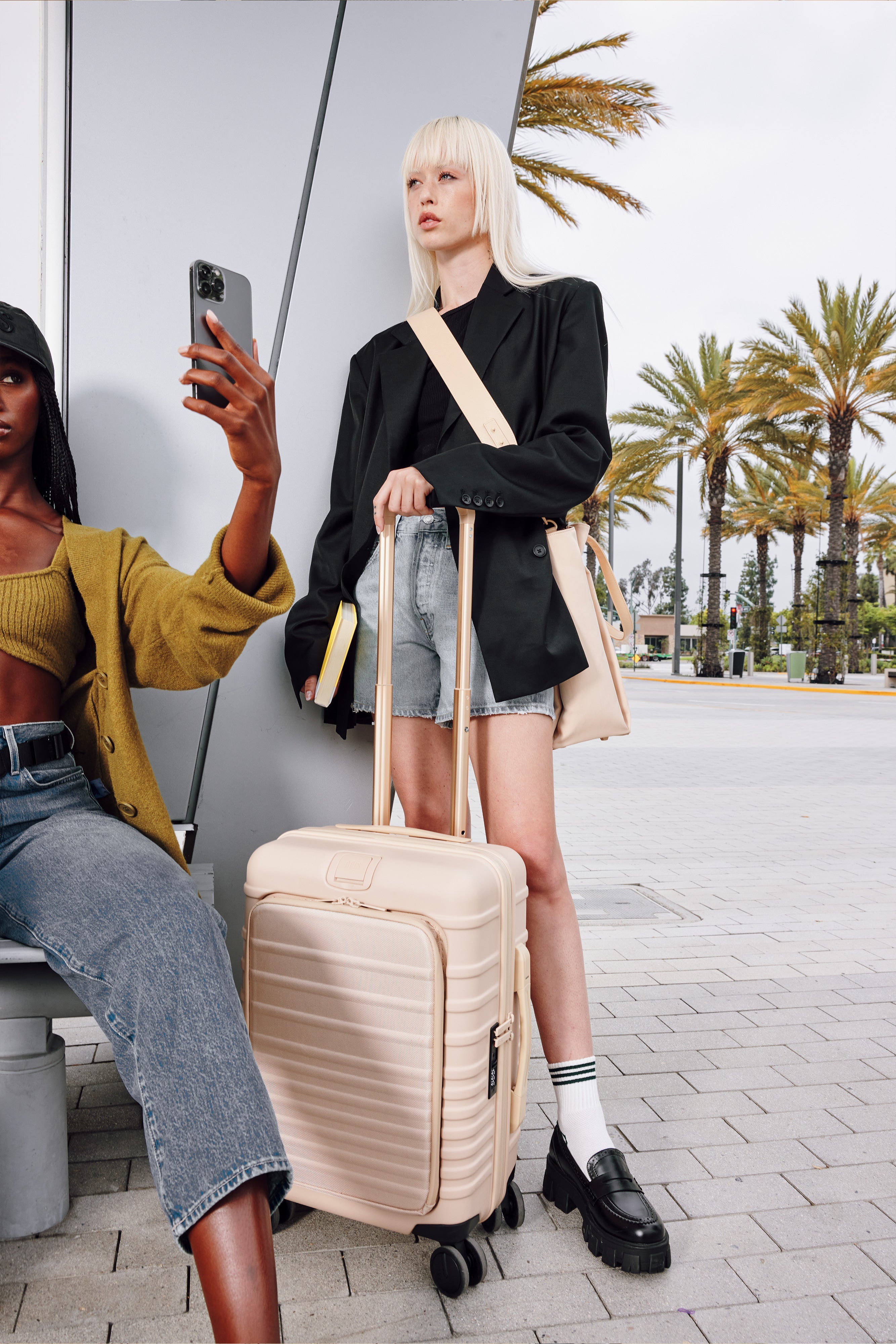 Beige Front Pocket Carry On Roller Luggage - Lightweight Expandable Suitcase for Air Travel with USB Charging Port | Perfect for Business Trips & Weekend Getaways