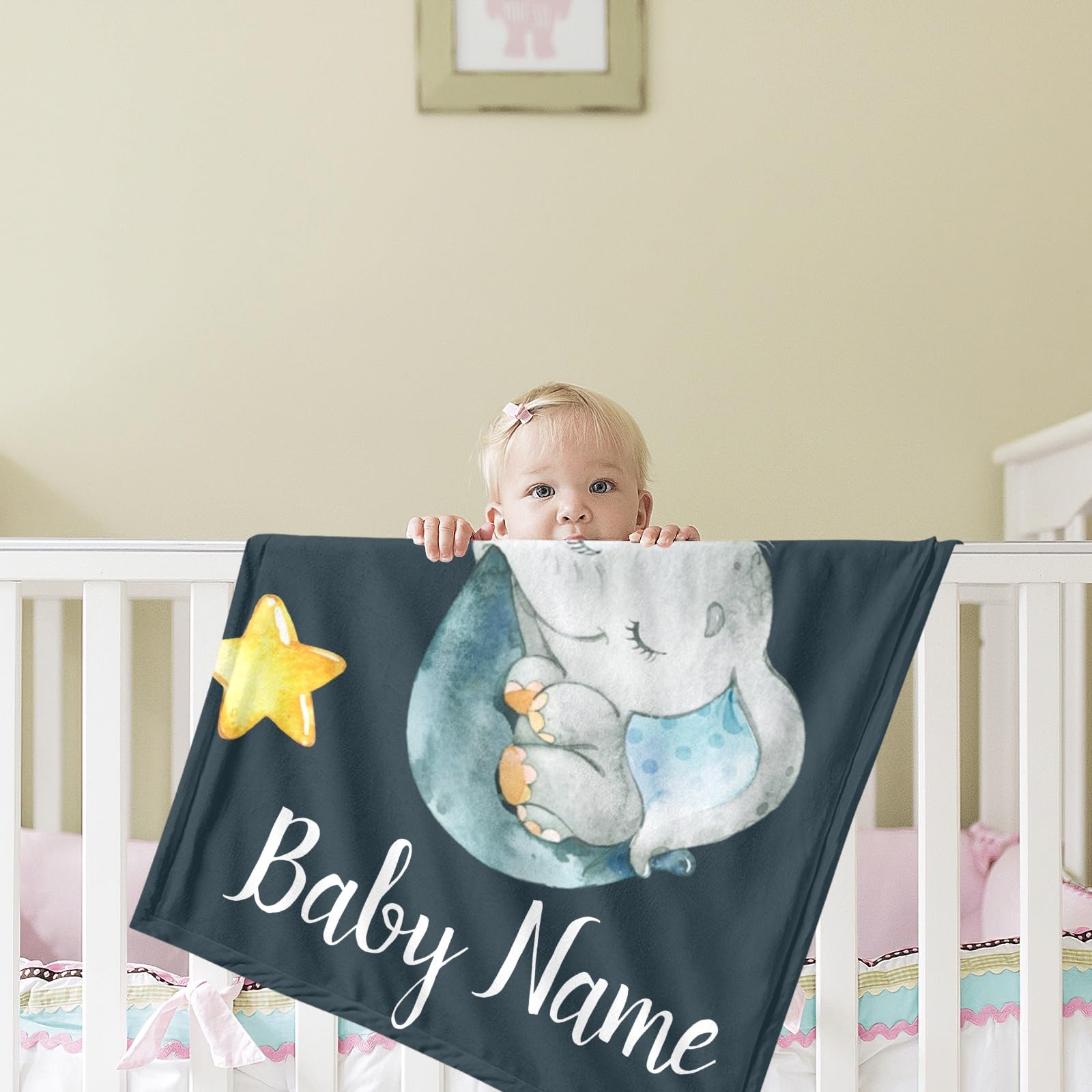 Personalized Baby Blanket with Name - Custom Elephant Blanket for Girls & Boys | Super Soft Newborn Blanket | Neutral Nursery Decor | Perfect Baby Shower Gift & Nursery Essential