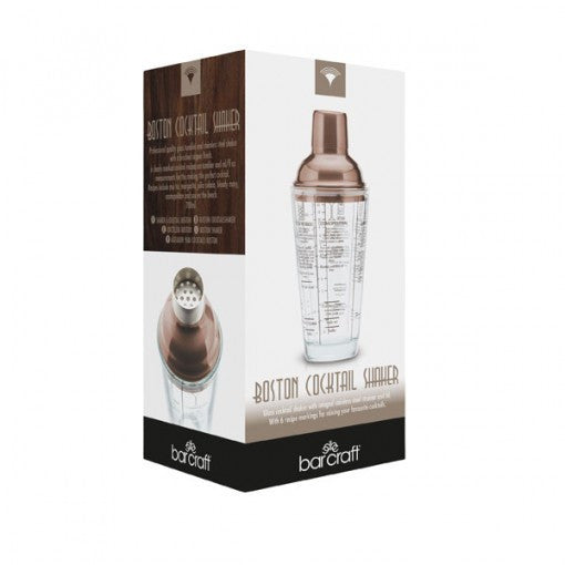 Premium Boston Glass 650ml Cocktail Shaker with Copper Finish - Perfect for Home Bars, Mixology & Professional Bartending