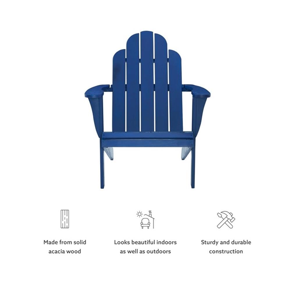 Linon Adirondack Solid Acacia Wood Outdoor Chair - Weather-Resistant Blue Stain Finish for Patio, Garden & Poolside Relaxation