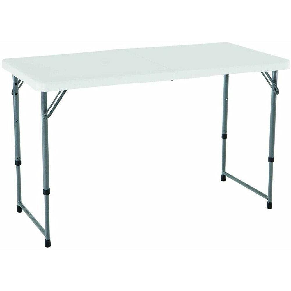 4 Foot Folding Table - Adjustable Height Plastic & Steel Frame, White Fabric Top - Portable Foldable Desk for Home Office, Camping, Picnics & Events
