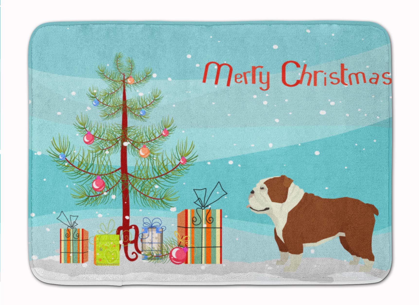 English Bulldog Christmas Tree Non-Slip Bath Mat - Machine Washable Memory Foam Rug for Bathroom & Kitchen, Quick Dry Durable Decorative Floor Mat | Perfect for Holiday Decor, Pet Lover Gifts & Cozy Home Accents