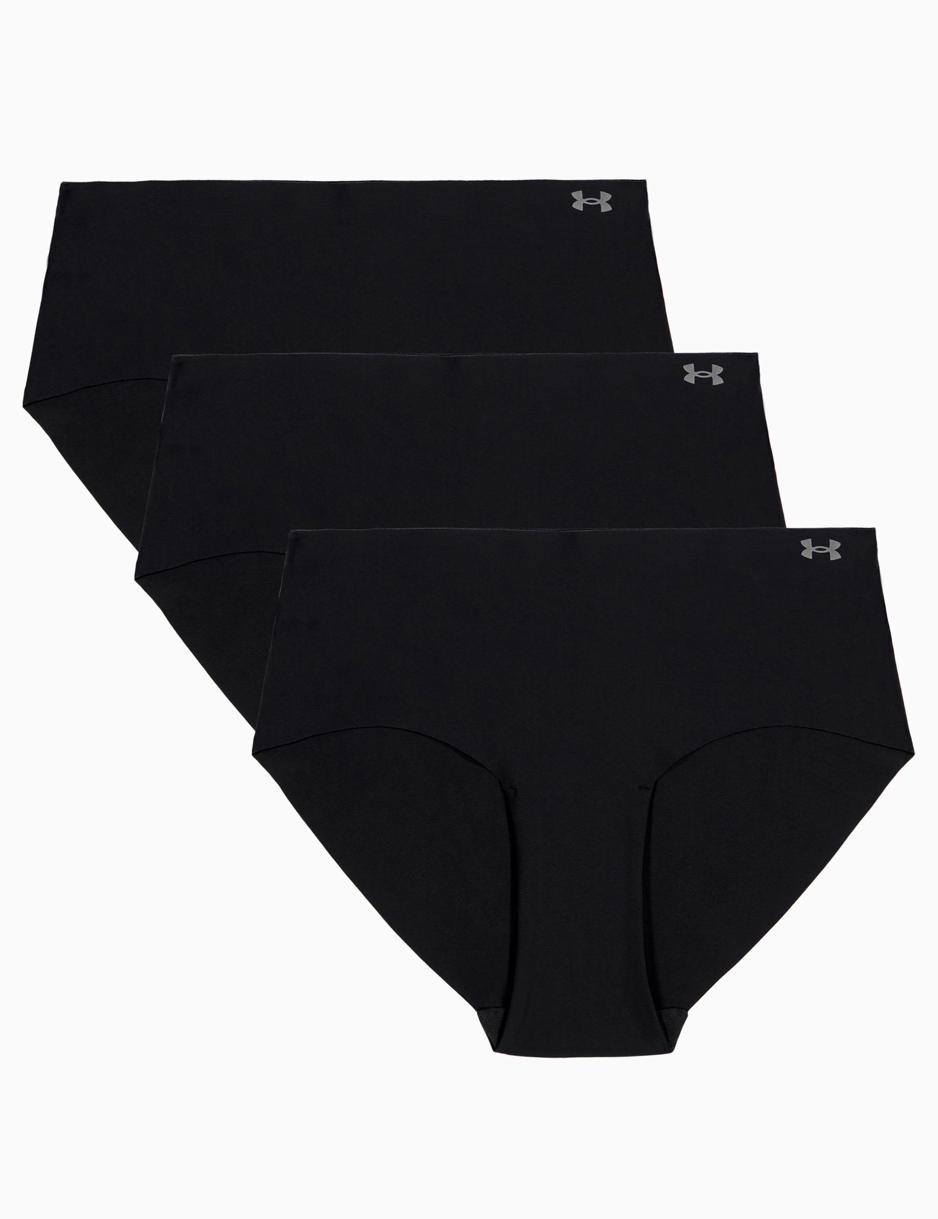 Pure Stretch 3 Pack No Show Hipster Underwear - Black/Steel | Comfortable Invisible Panties for Women | Perfect for Yoga, Workout & Everyday Wear