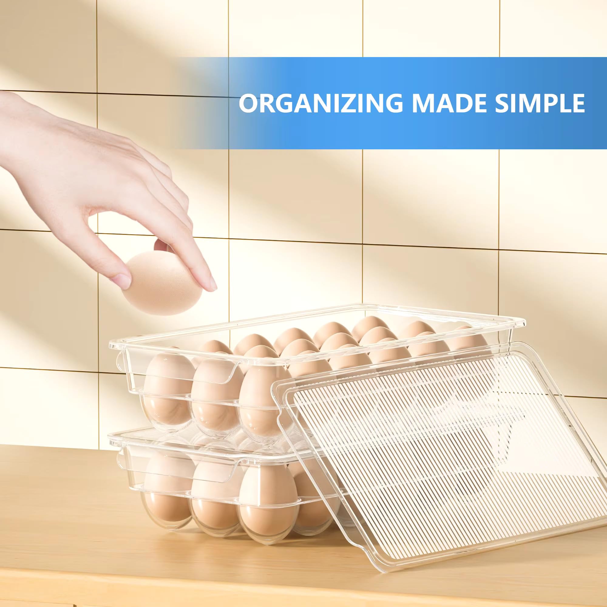 Kepzell Clear Acrylic Egg Storage Container - 18 Egg Capacity Refrigerator Organizer with Lid & Handles, Durable Unbreakable Plastic Egg Tray for Kitchen, Pantry, or Farm Use (Pack of 1)