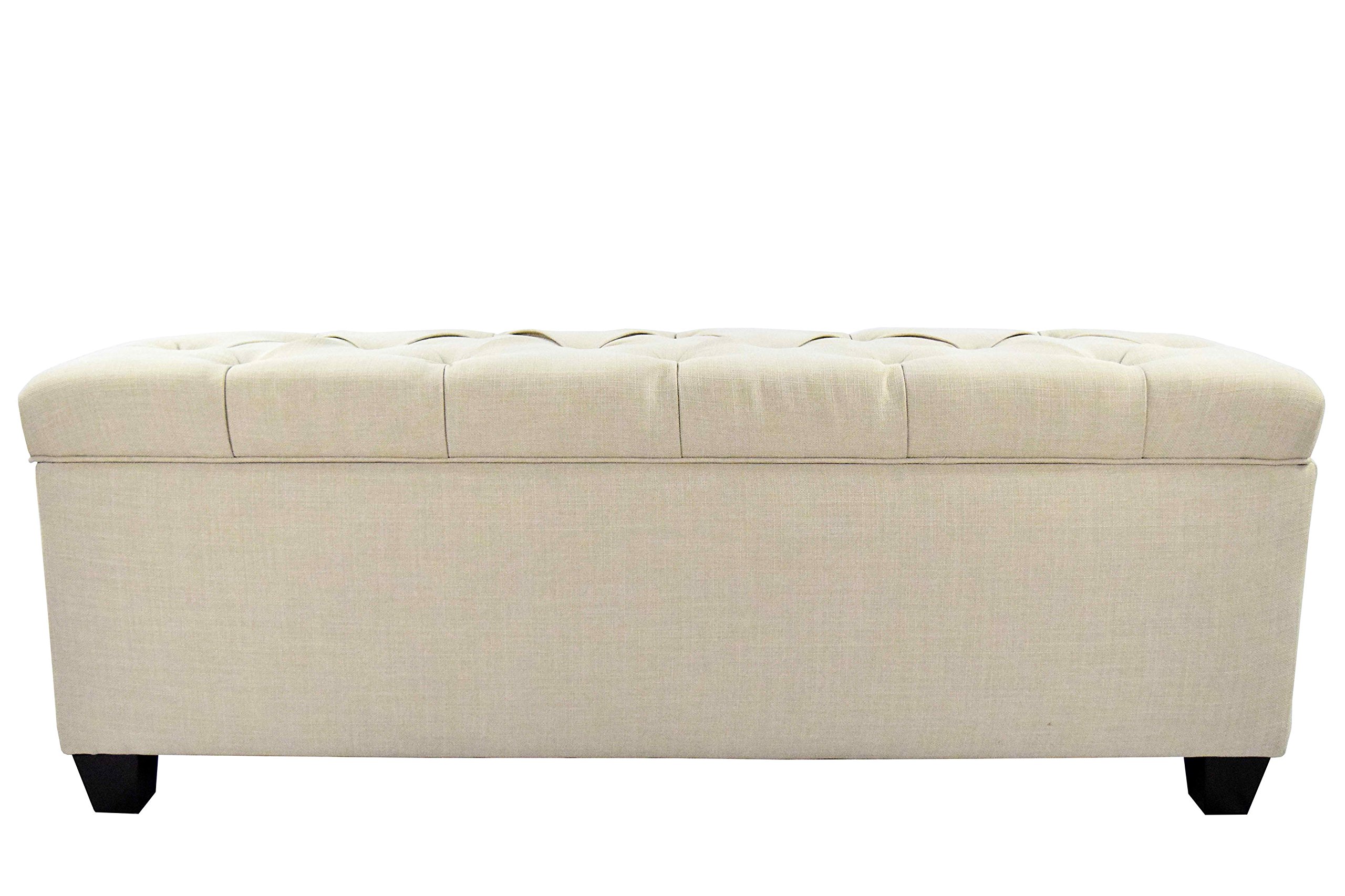 MJL Fabric Upholstered Storage Bench with Linen Compartment - Beige Bedroom Organizer for Blankets, Pillows & Seasonal Clothing | Space-Saving Ottoman Seat for Dorm, Guest Room & Apartment