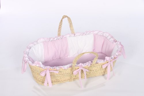 Lavender Gingham Baby Doll Moses Basket - Soft & Cozy Doll Bedding for Newborn & Toddler Dolls - Perfect for Pretend Play, Nursery Decor & Gift Giving