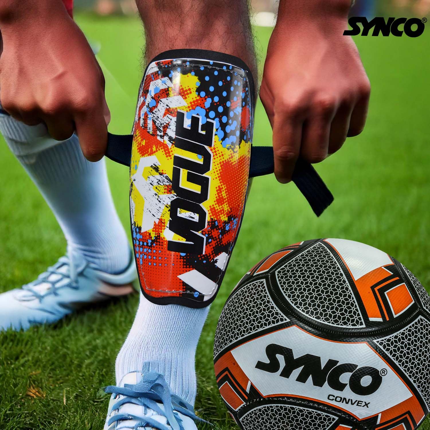 Synco Vogue Professional Football Shin Guards with Adjustable Velcro Straps - Superior Protection & Comfort for Youth & Adults | Lightweight Durable Soccer Shin Pads for Training & Matches | Perfect for Football, Soccer Practice & Competitive Play