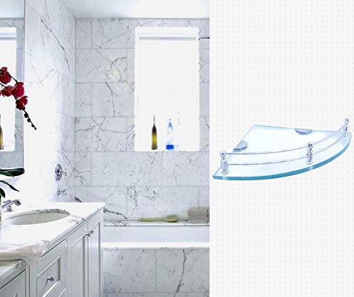 Clear Glass Corner Shelf - 9 x 9 Inch Wall Mounted Bathroom Shelf for Shower, Living Room & Kitchen Storage - Multipurpose Transparent Floating Shelf (Pack of 1) - Perfect for Organizing Toiletries, Decor & Small Items