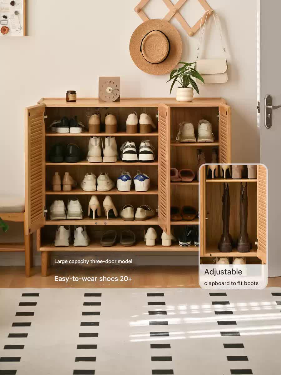 Solid Oak Wood Modern Shoe Cabinet with Storage - Stylish Entryway Organizer for Home & Office