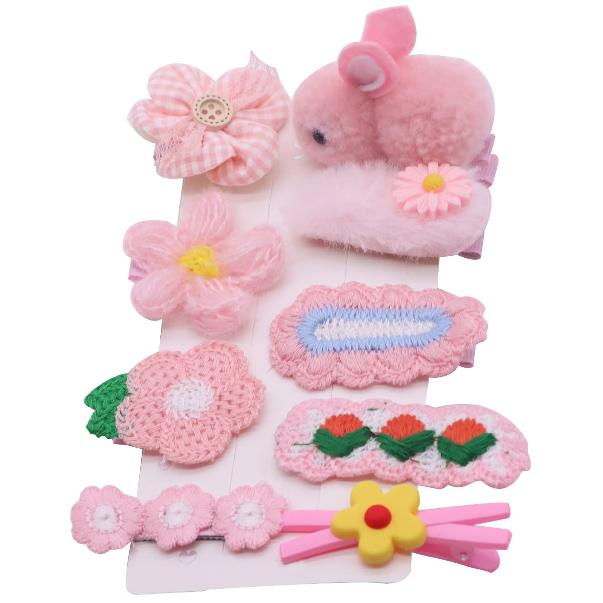 9Pcs Cute Flower Hair Clips for Girls - Baby Snap Barrettes with Fully Lined Alligator Clips - Bunny Rabbit Hair Accessories for Infants Toddlers & Children (Pink Flowers) - Perfect for School, Parties & Daily Styling