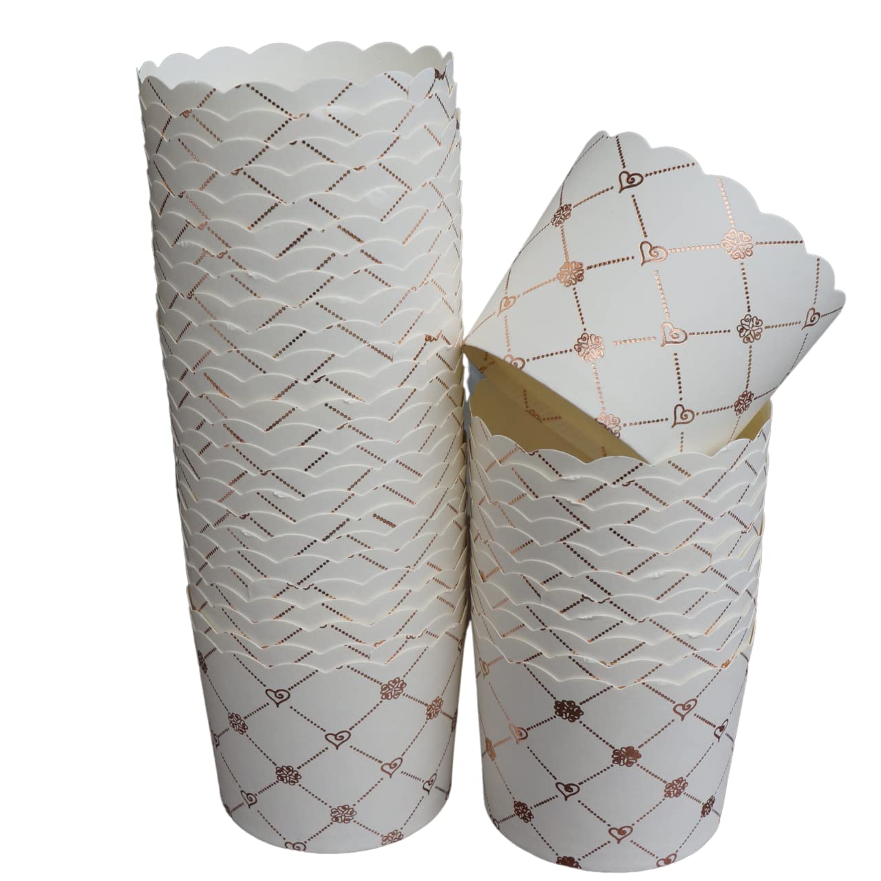 50-Pack Large Rose Gold Grid Paper Baking Cups - Greaseproof Disposable Cupcake & Muffin Liners for Baking, Parties, and Home Decor